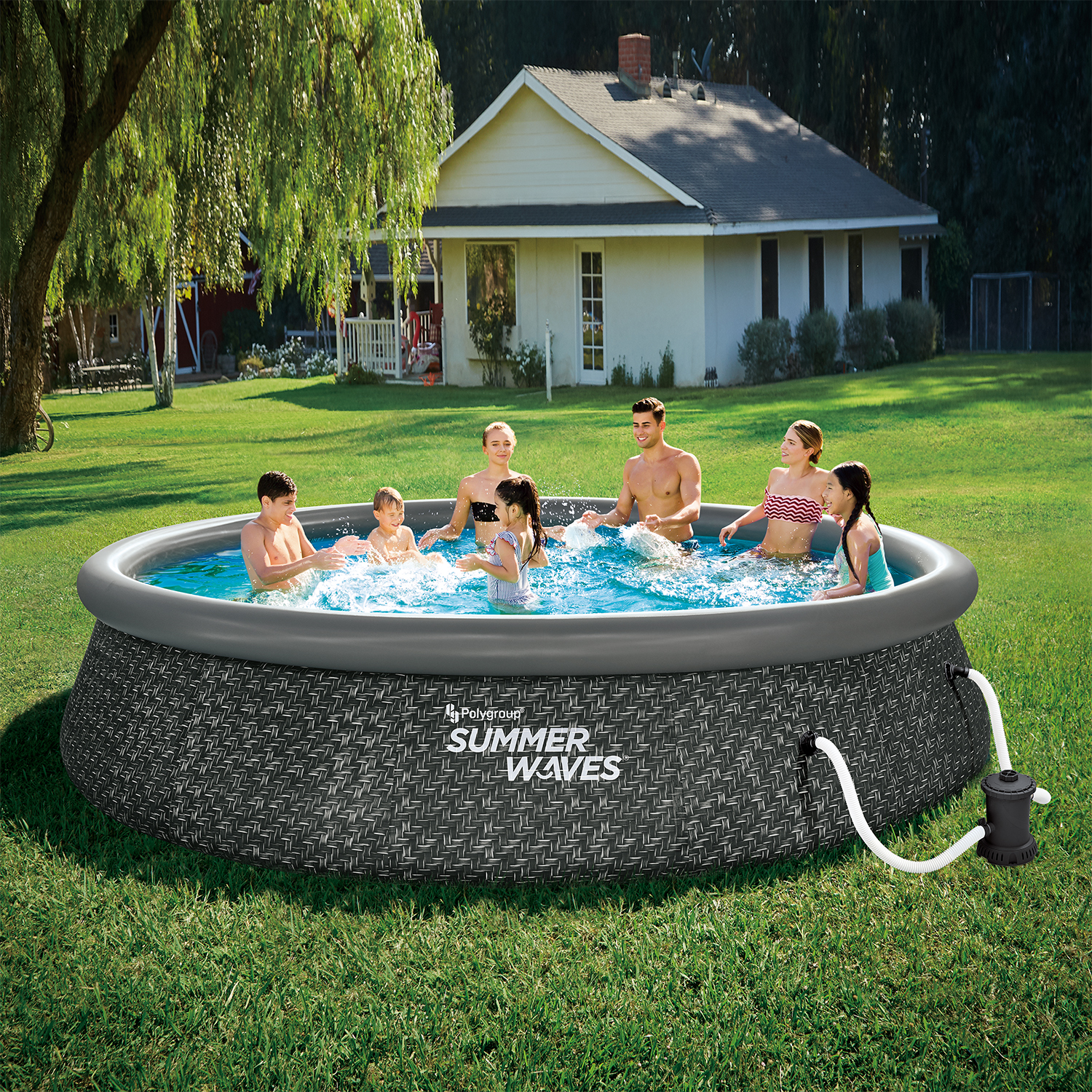 Summer Waves 14 x 3 Ft Quick Set Above Ground Swimming Pool with Pump and L...