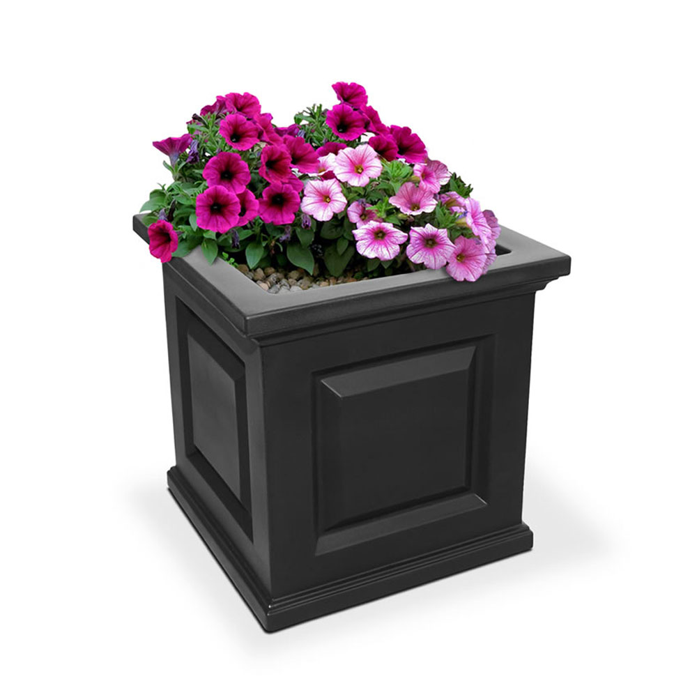 Mayne Large 16 In Square Plastic Outdoor Flower Pot Planter Box Black