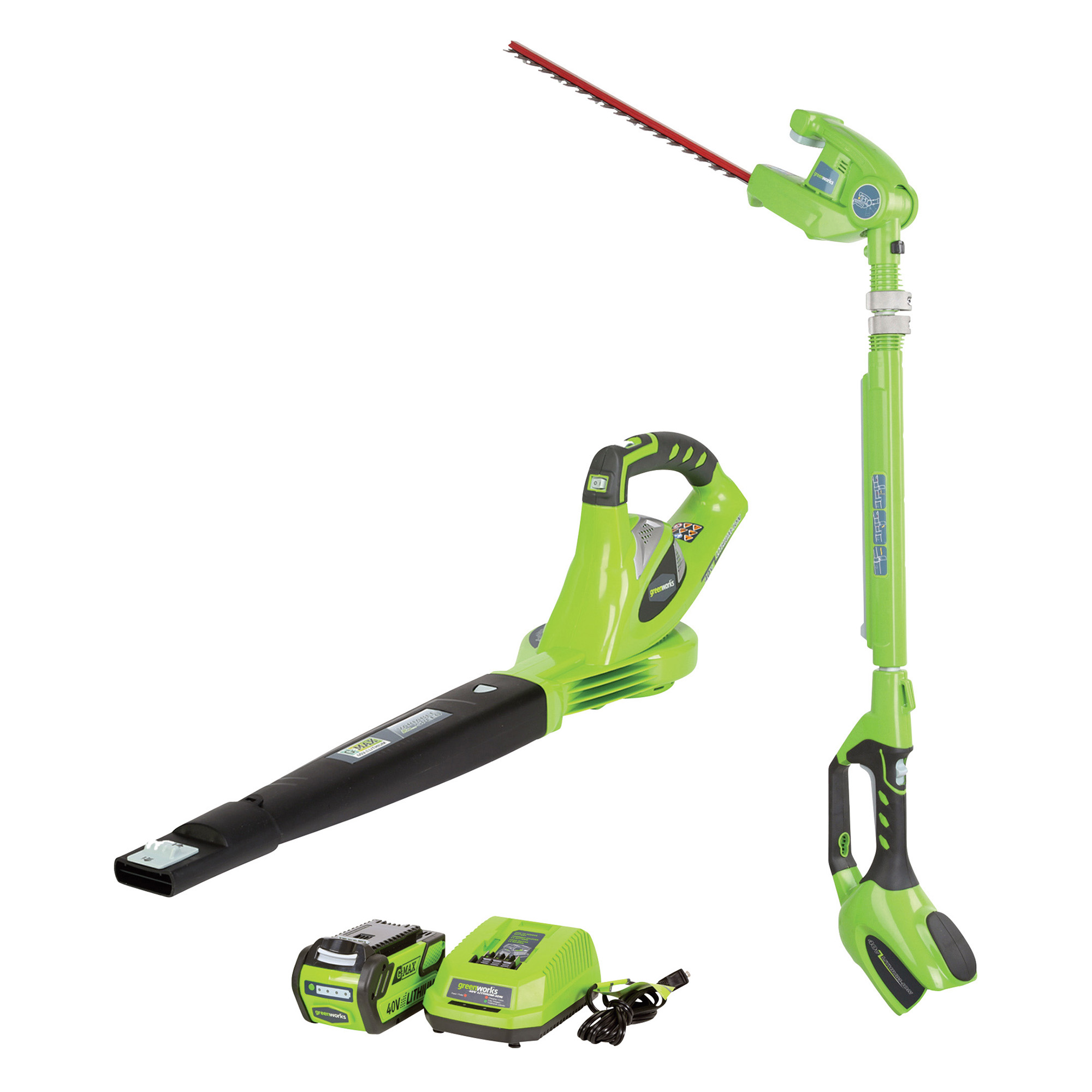Greenworks 40 Volt Battery Powered Cordless Hedge Trimmer and Leaf