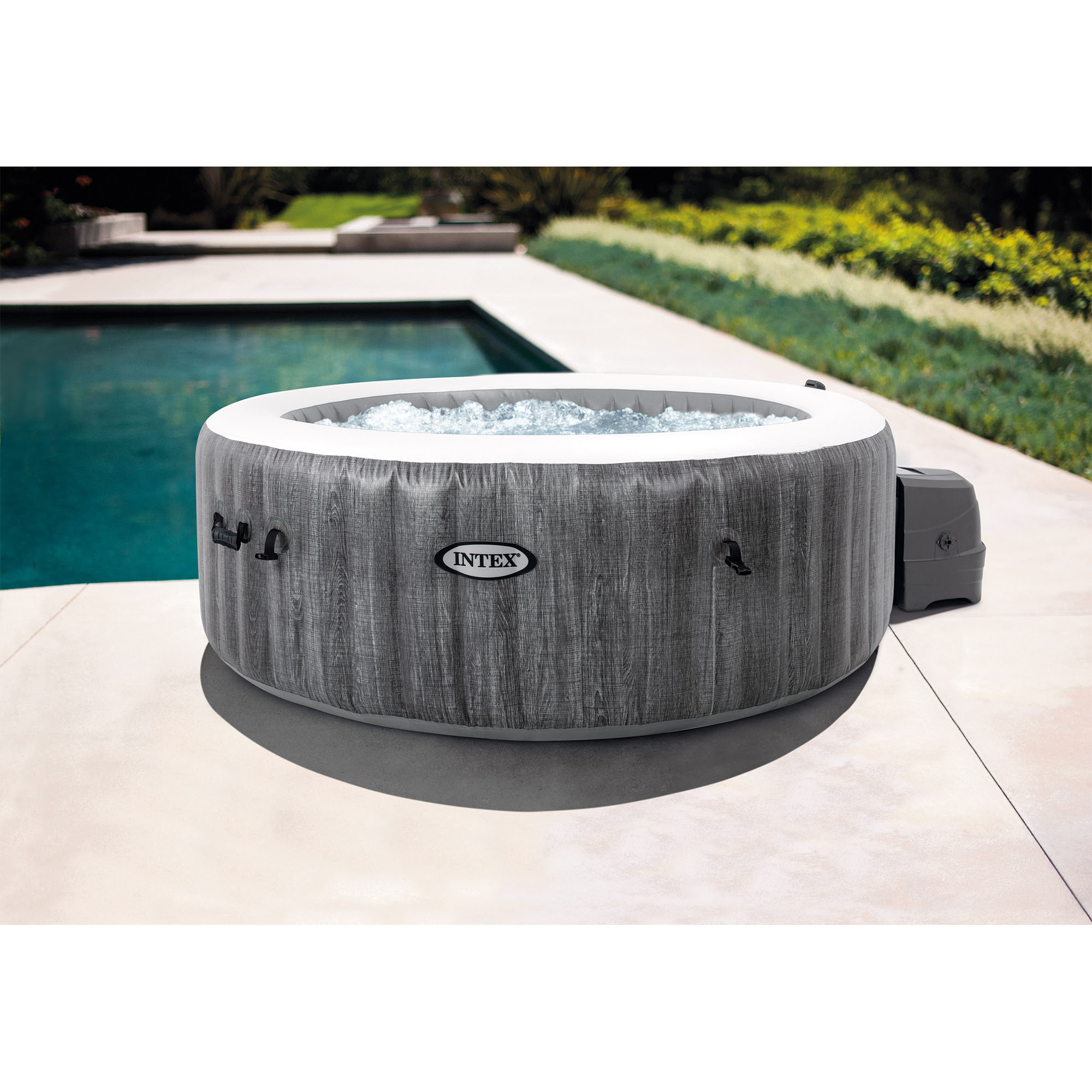 Intex Greywood Deluxe 4 Person Portable Inflatable Hot Tub Spa w LED