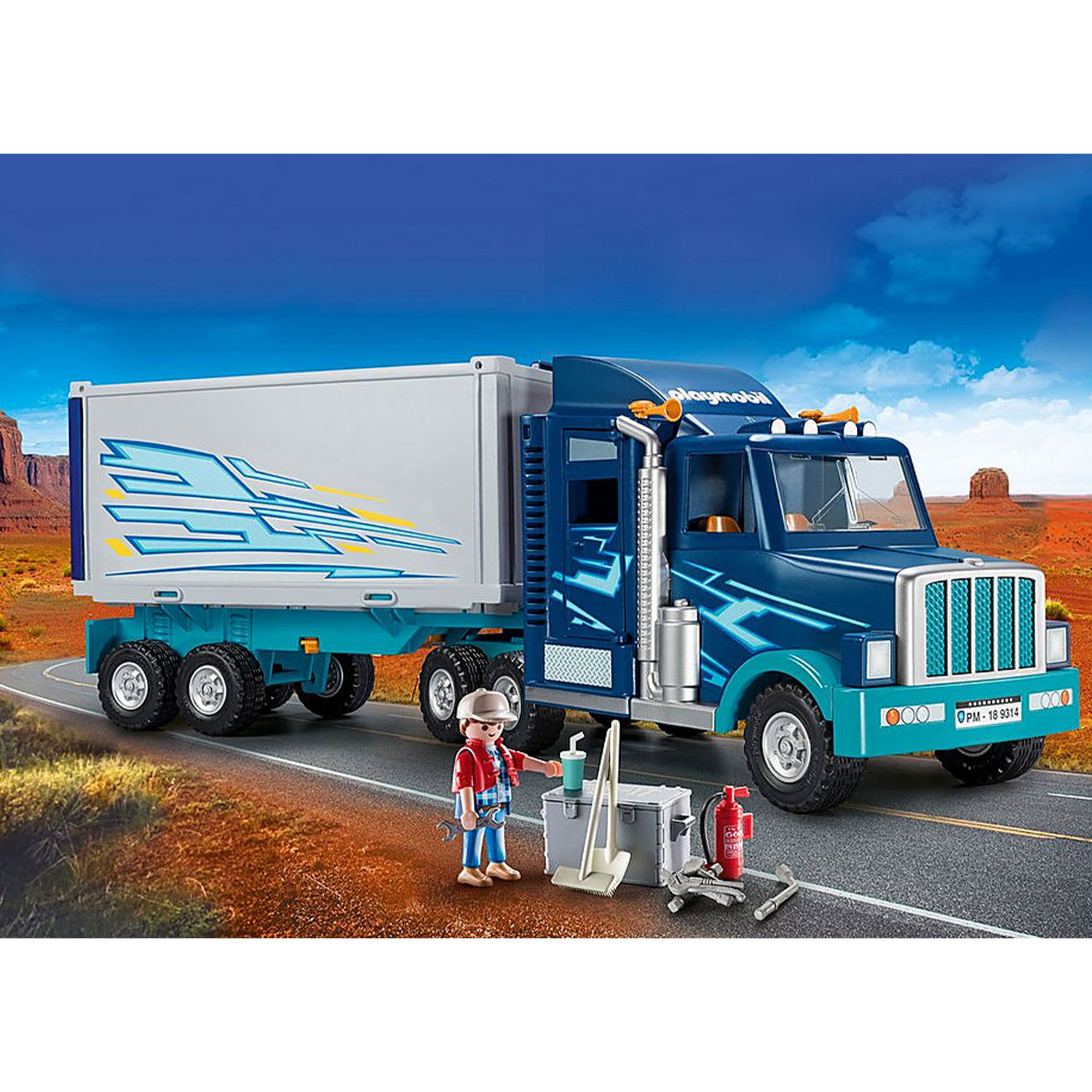 Playmobil 9314 Big Rig w/ Action Figure and Semi Truck & Trailer Play ...