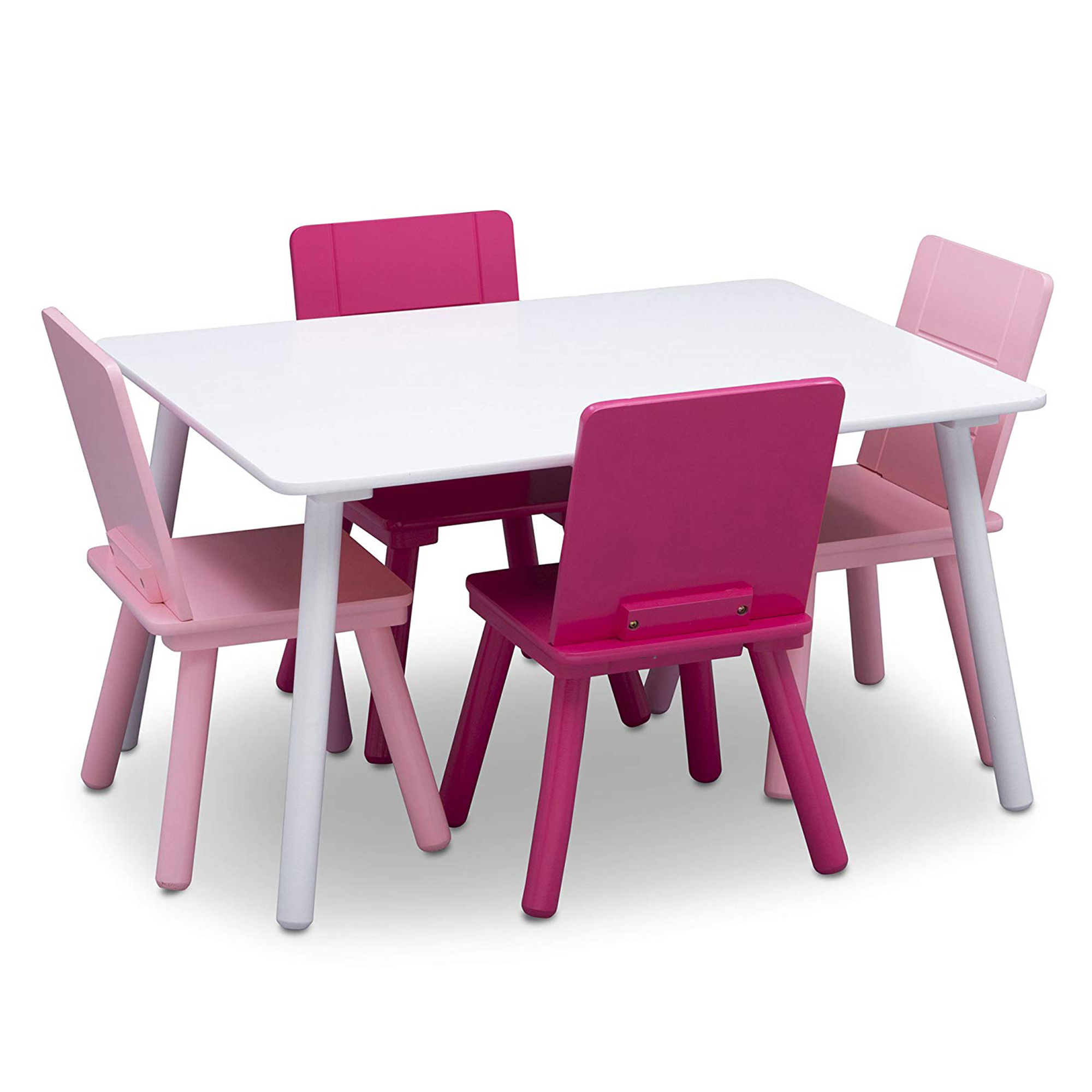 Delta Children Wooden Activity Table and 4 Chair Set, White & Pink ...