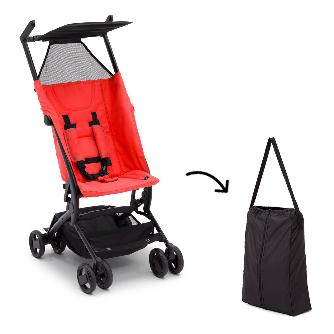 red travel stroller