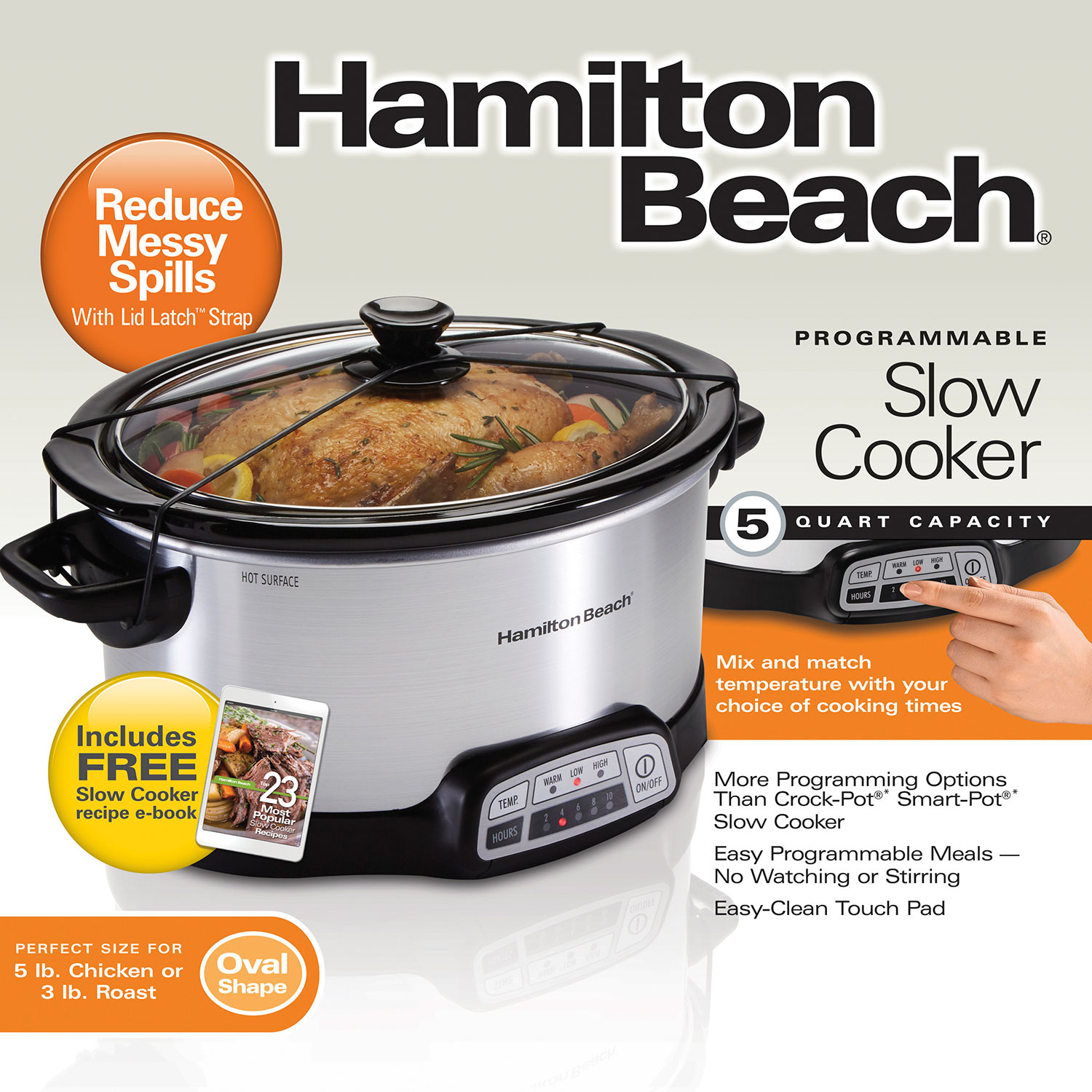 Hamilton Beach 5 Qt Automatic Programmable Slow Cooker w/ Lid (For