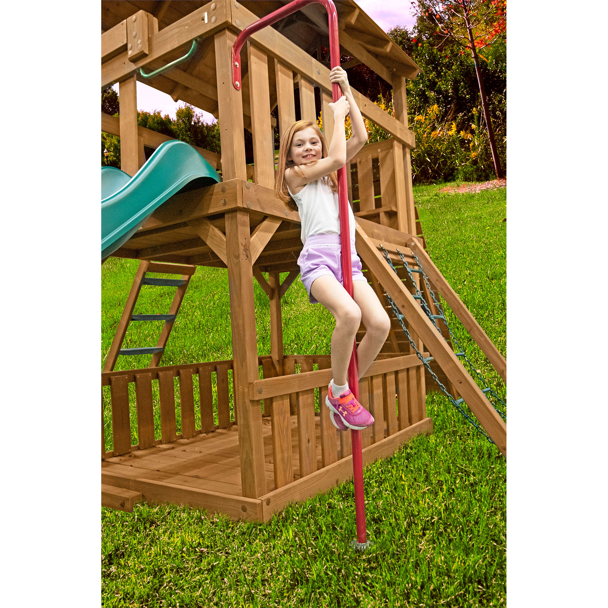 Creative Playthings Kids Backyard Playground Steel Fireman Pole, Red