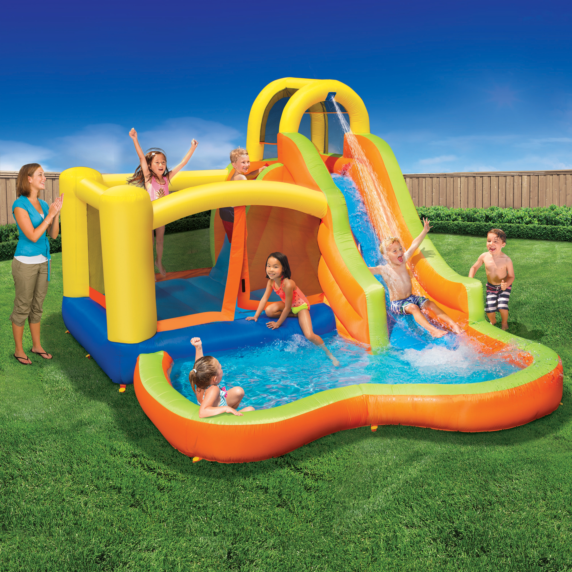 inflatable bounce house and water slide