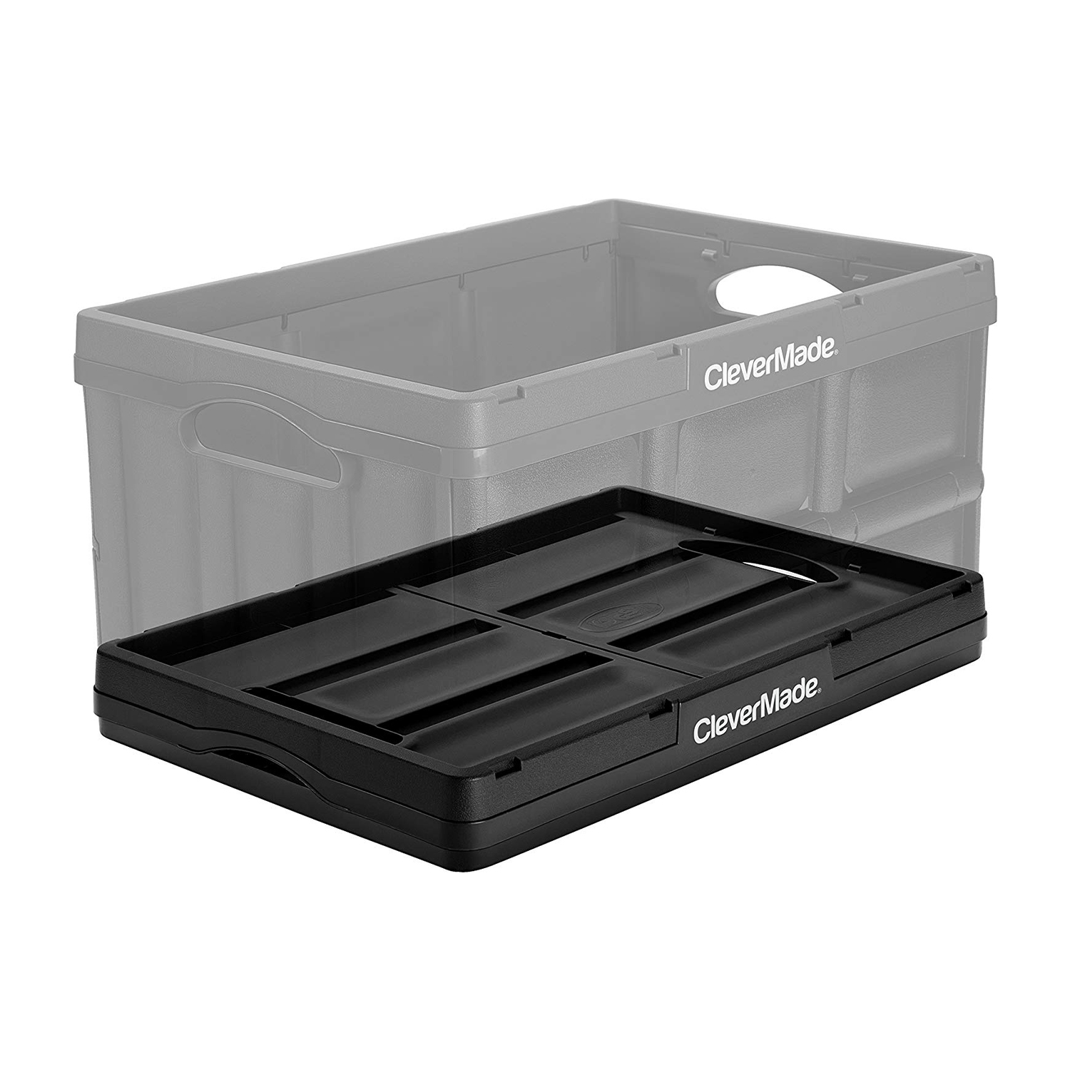 CleverMade CleverCrate Stackable 46L Collapsible Storage Bins, Black (3