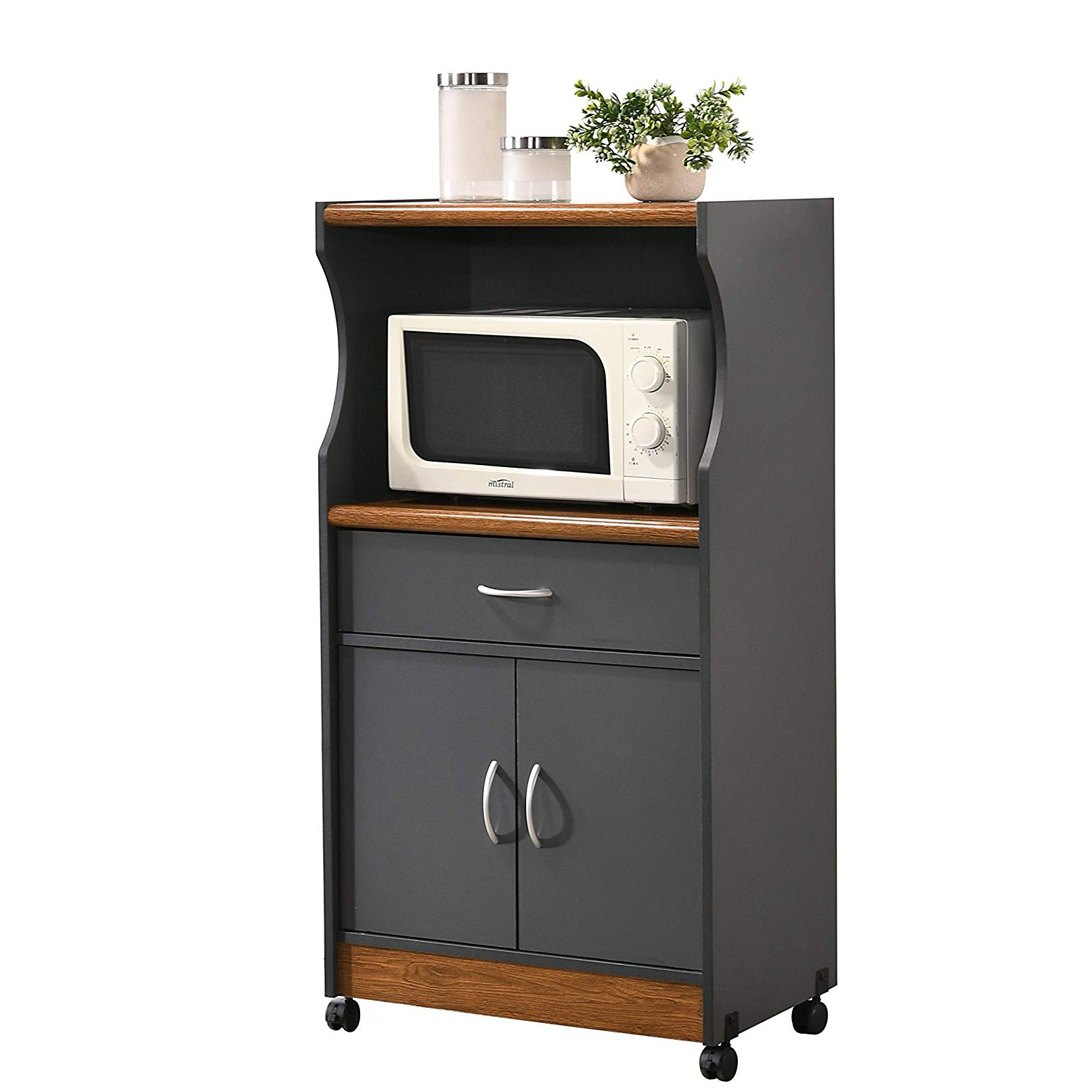 Hodedah HIK77 GREY-OAK Wheeled Microwave Cart with Drawer ...