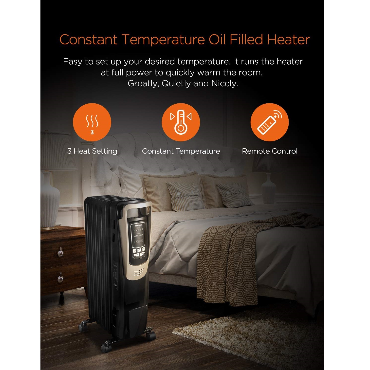 Pelonis Oil Filled Radiator Space Heater w/ Programmable Thermostat