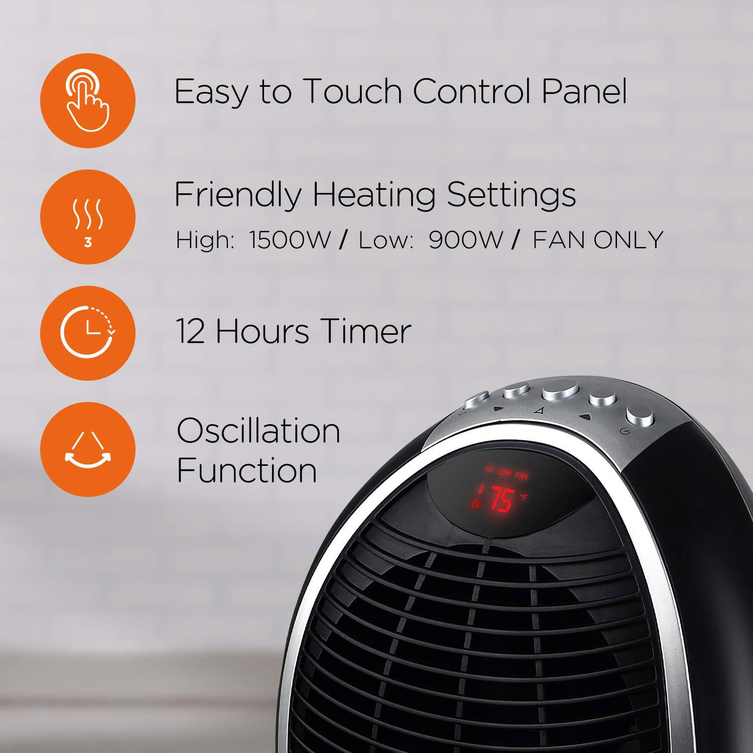 Pelonis HF-0063 1500-Watt Oscillating Digital Fan and Personal Space