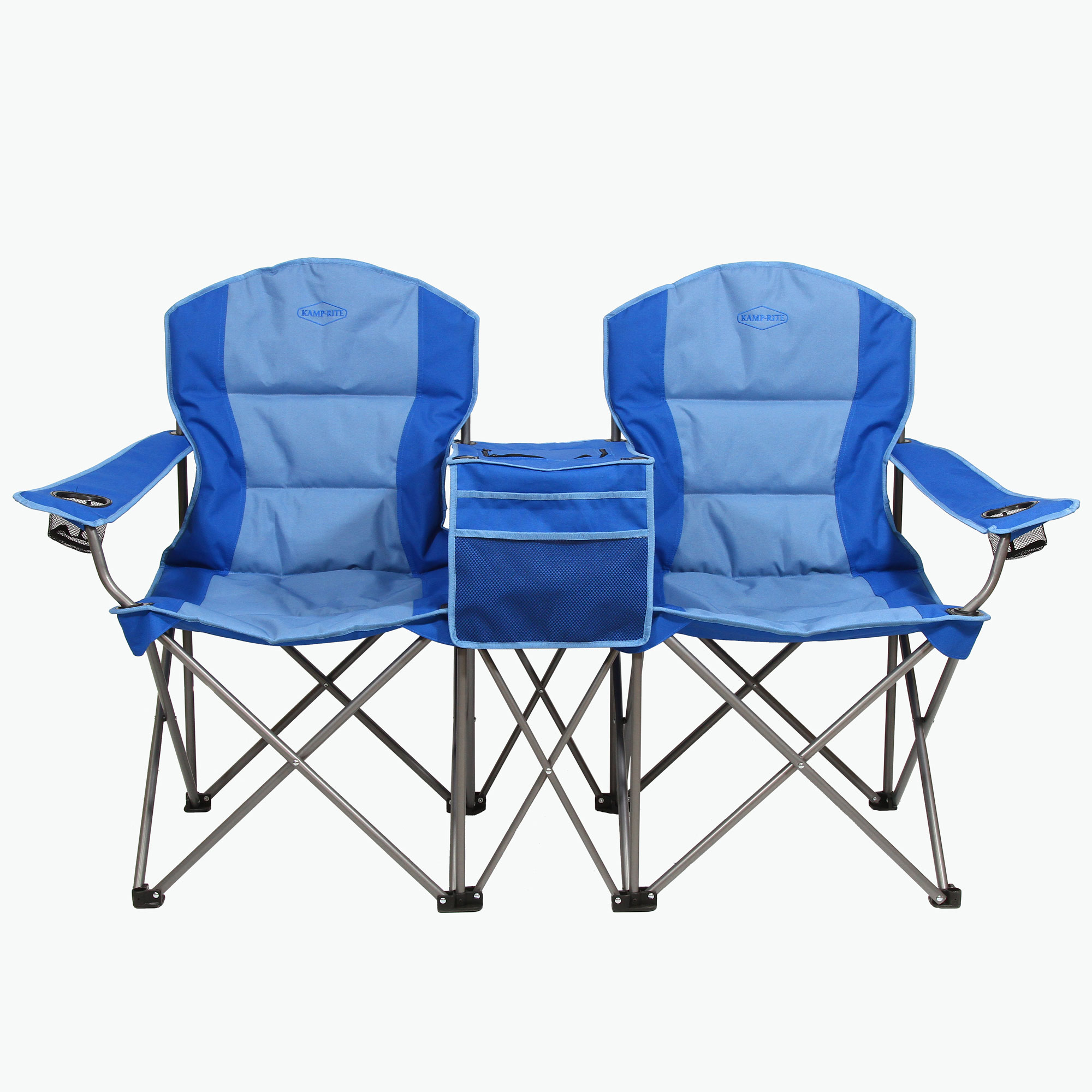 Kamp-Rite Camping Beach Patio Double Folding Lawn Chair w/ Cooler (Open