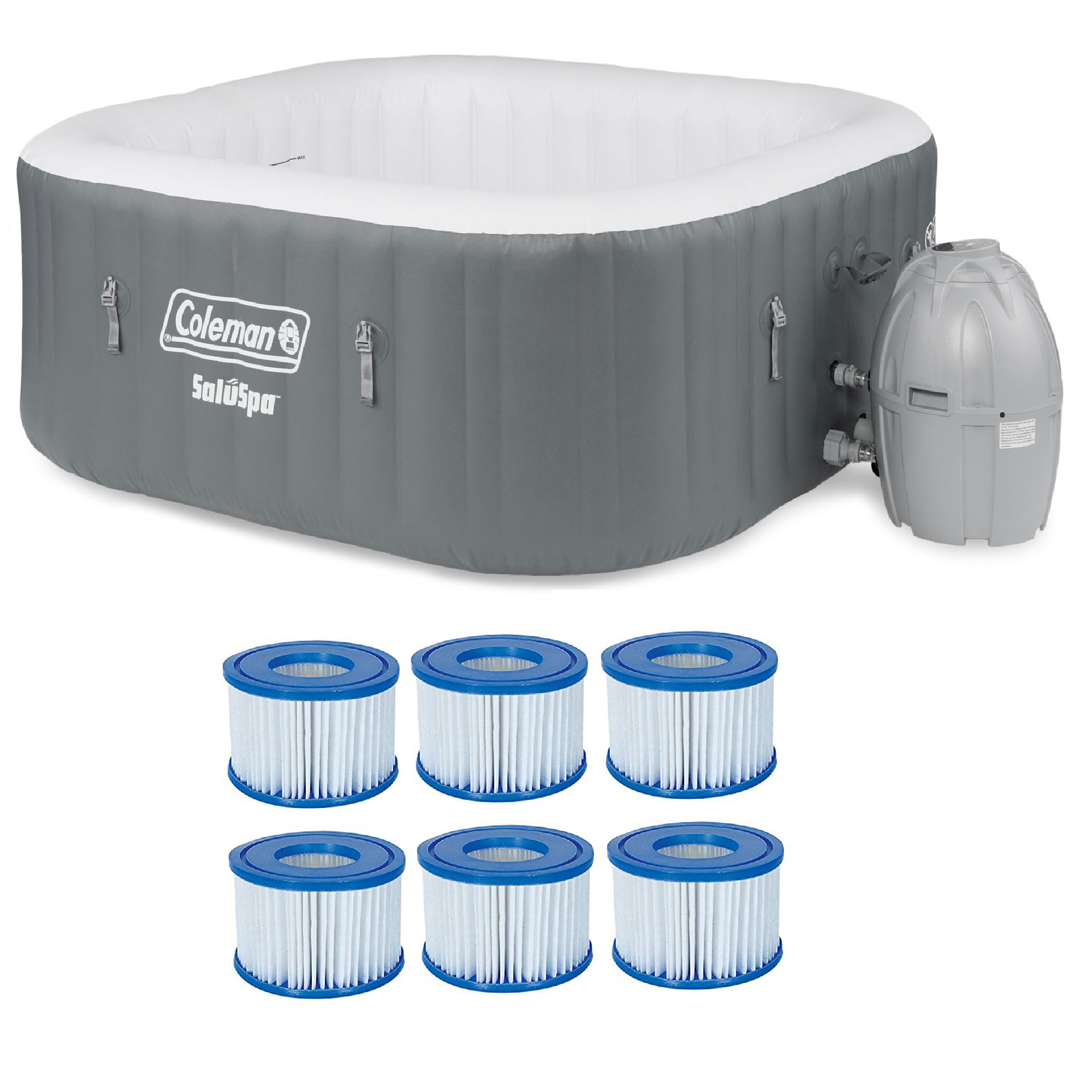 Coleman Saluspa 4 Person Square Portable Inflatable Hot Tub And 6 Pack Of Filters Ebay