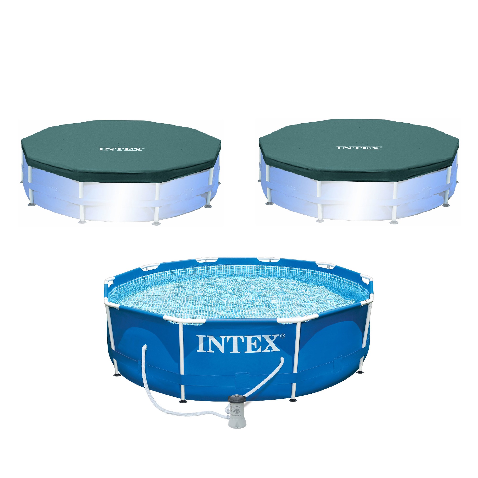 Intex 10 x 2,5 Fuß Frame Pool mit Filterpumpe & Intex 10 Fuß Vinylabdeckung, 2er-Pack - Bild 1 von 11