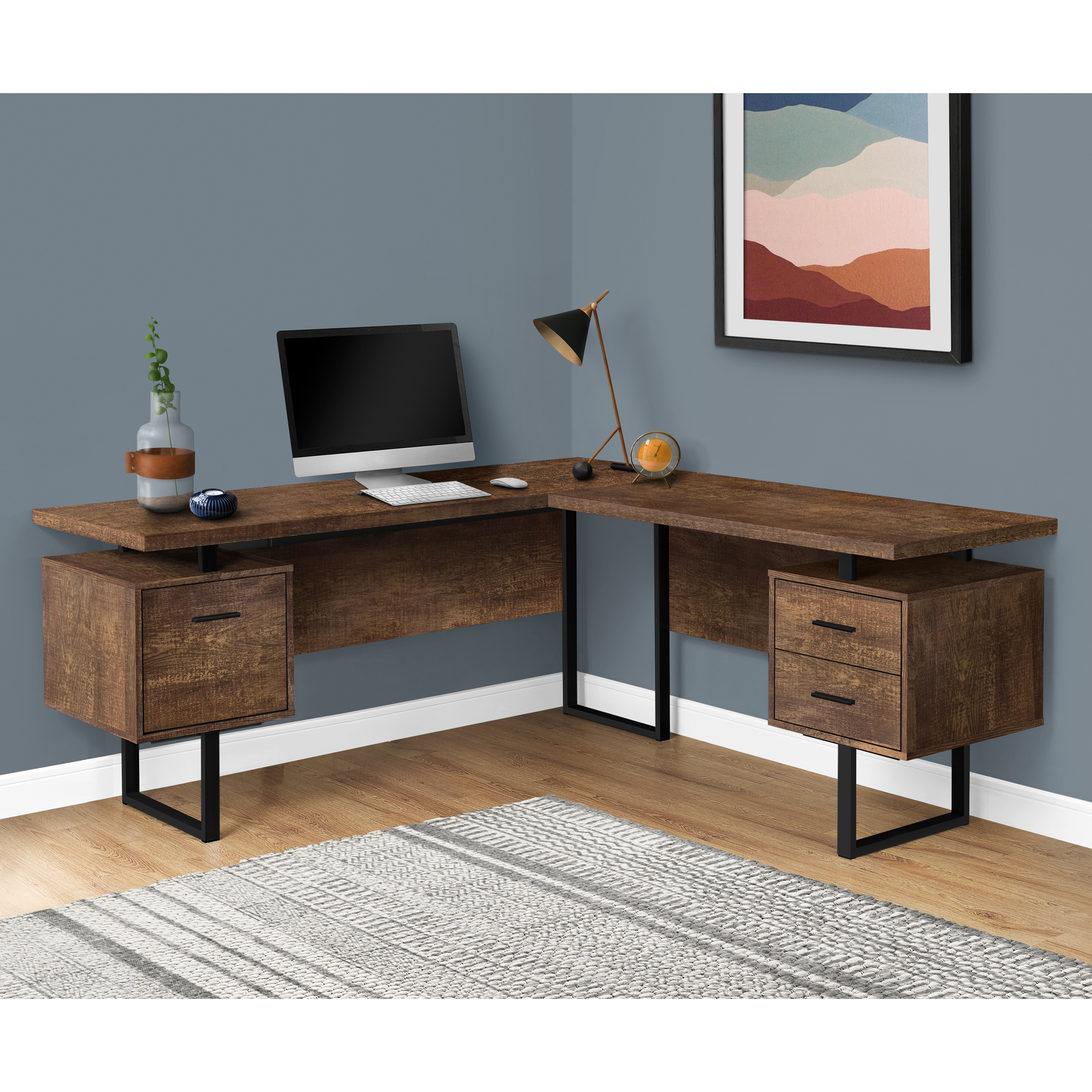 Monarch Specialties Right/Left Facing L Shape Computer Desk, Brown (For