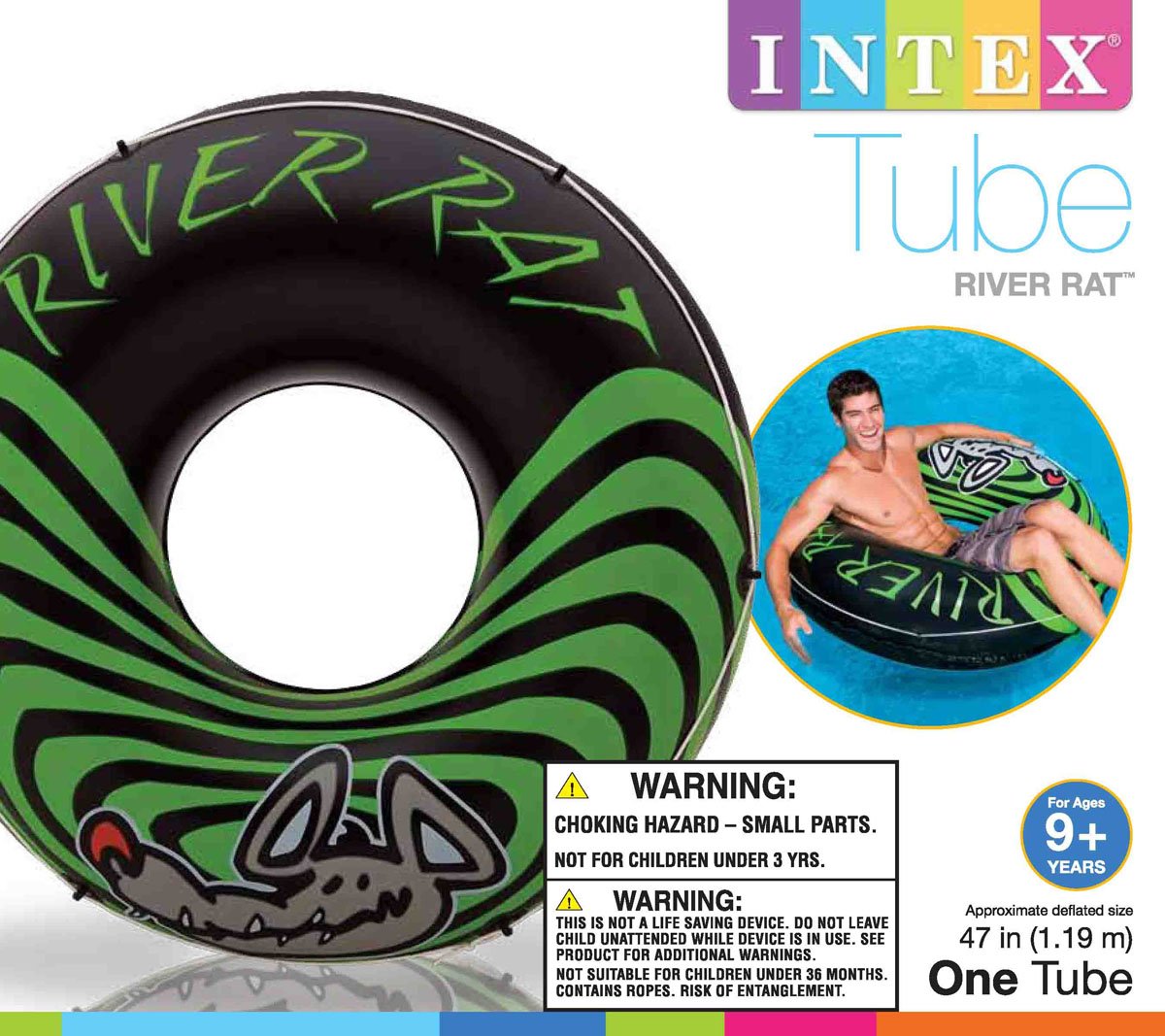 Intex 68209E River Rat Inflatable 48 Inch Lake Towable Floating Tube (16 Pack)