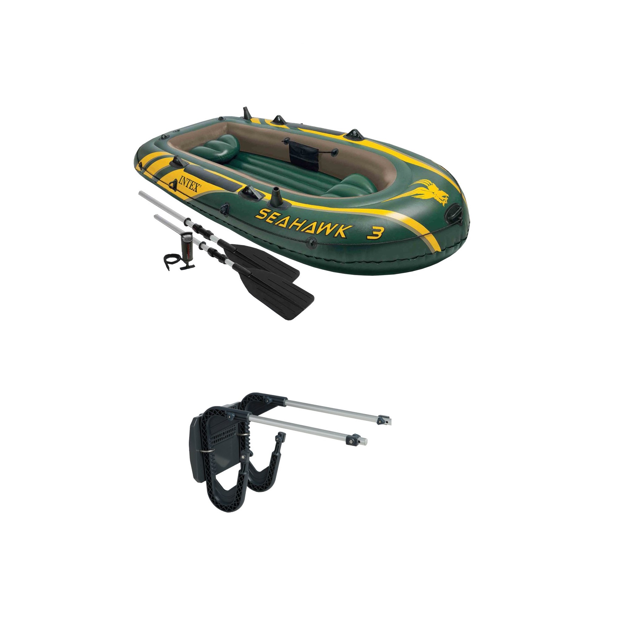 Intex 3 Person Boat Set w/ Aluminum Oars & Pump and Composite Boat Motor Mount - Click1Get2 Hot Best Offers