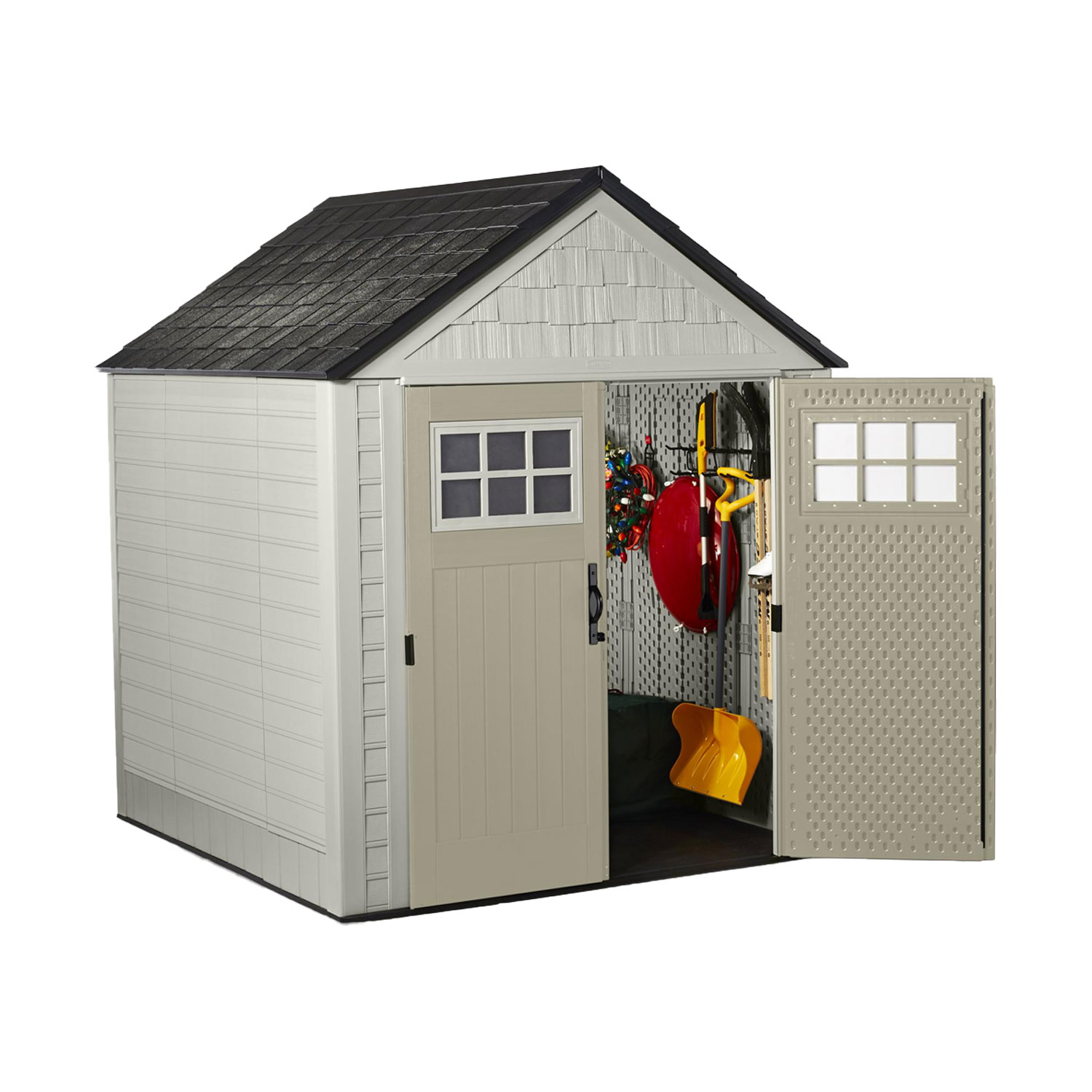 rubbermaid 7x7 feet resin outdoor garden tool storage shed