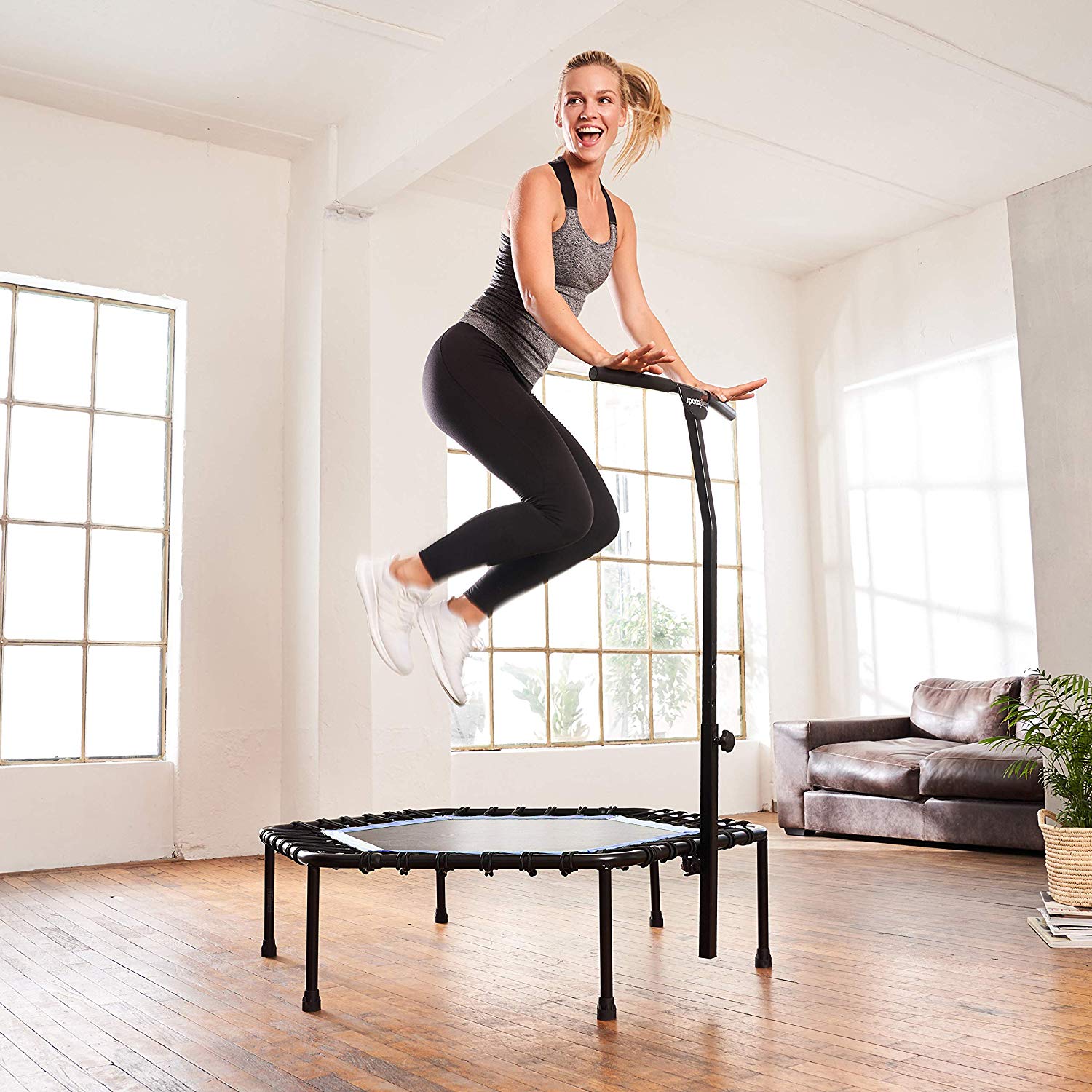 SportPlus Quiet Mini Indoor Rebounder Fitness Trampoline w/ Adjustable