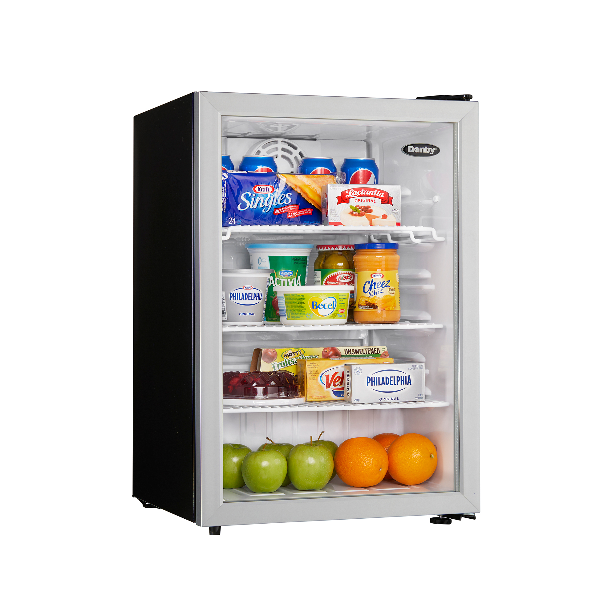 Danby 2.6 Cu. Ft. Steel Glass Door Mini Fridge Refrigerator, Silver