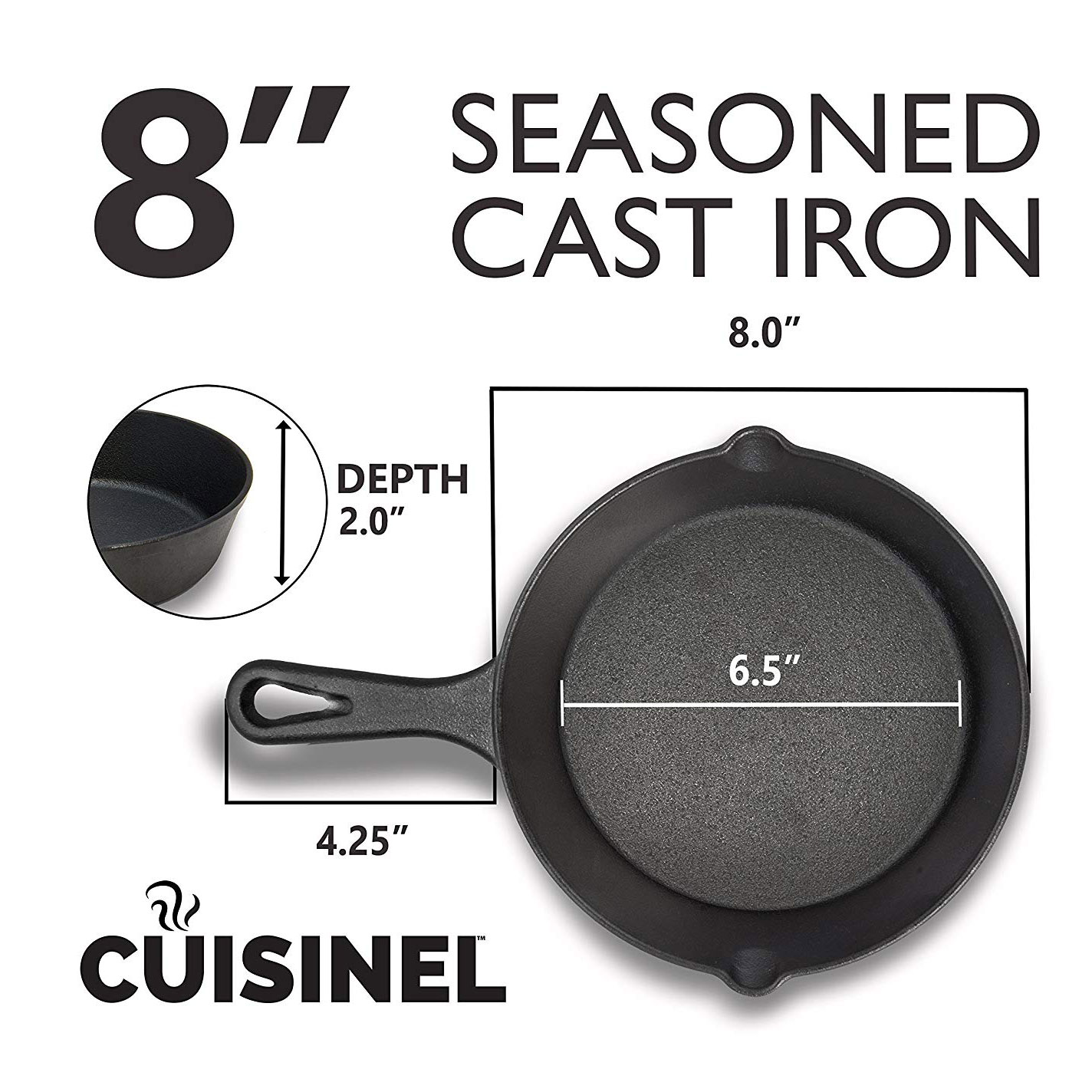 Cuisinel 8 & 10 Inch Pre Seasoned Cast Iron Skillet Cookware Set w\/ Handle Cover 724190322291  eBay