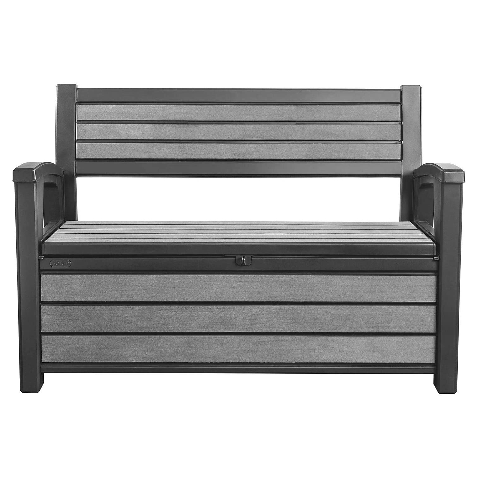 Keter Hudson 60G Plastic Backyard Patio Storage Bench Deck Box, Gray