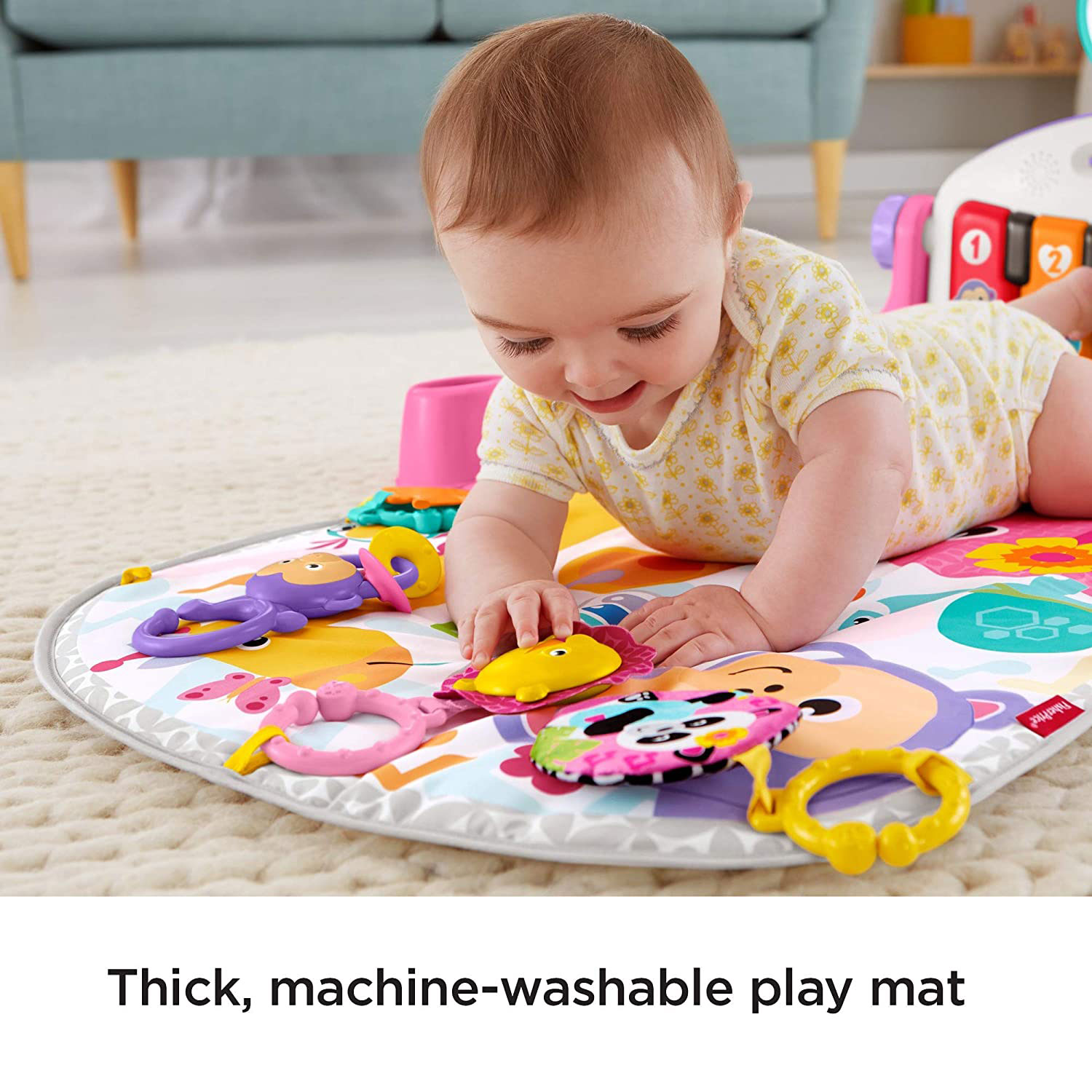 Fisher-Price Deluxe Kick 'n Play Musical Piano Gym with Soft Mat, Pink ...