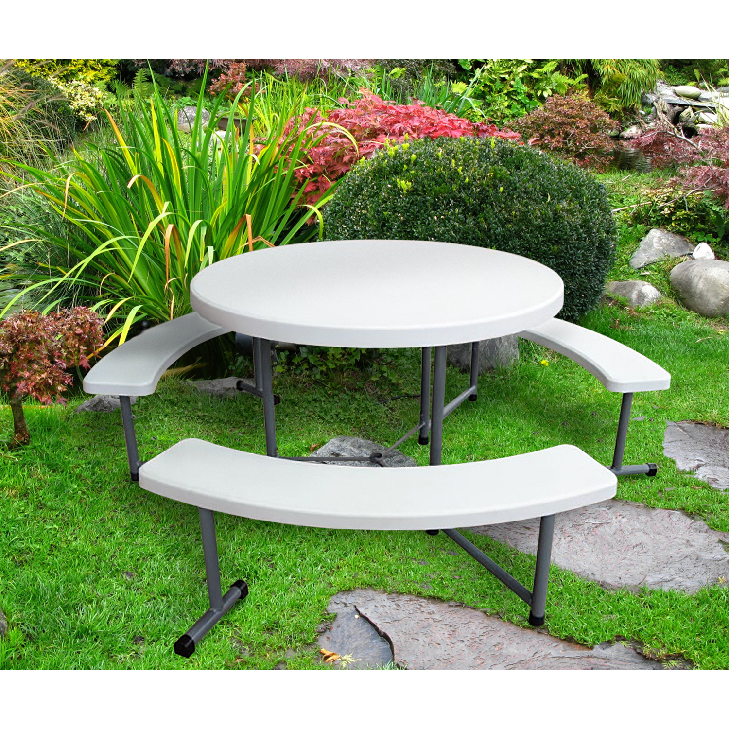 Plastic Development PIC248 Steel Frame Round Picnic Outdoor Table with