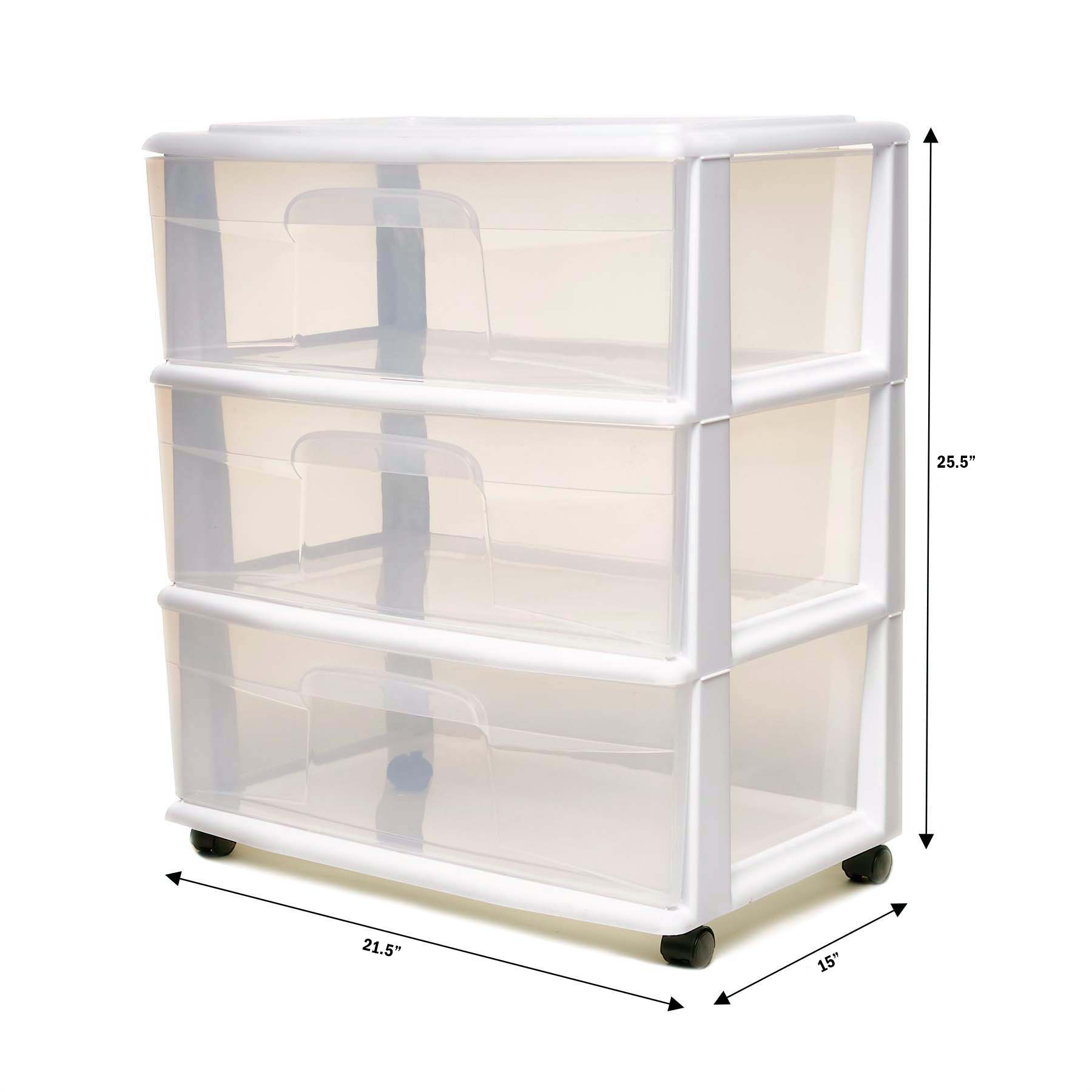 Homz Plastic 3 Clear Drawer Small Rolling Storage Container Tower