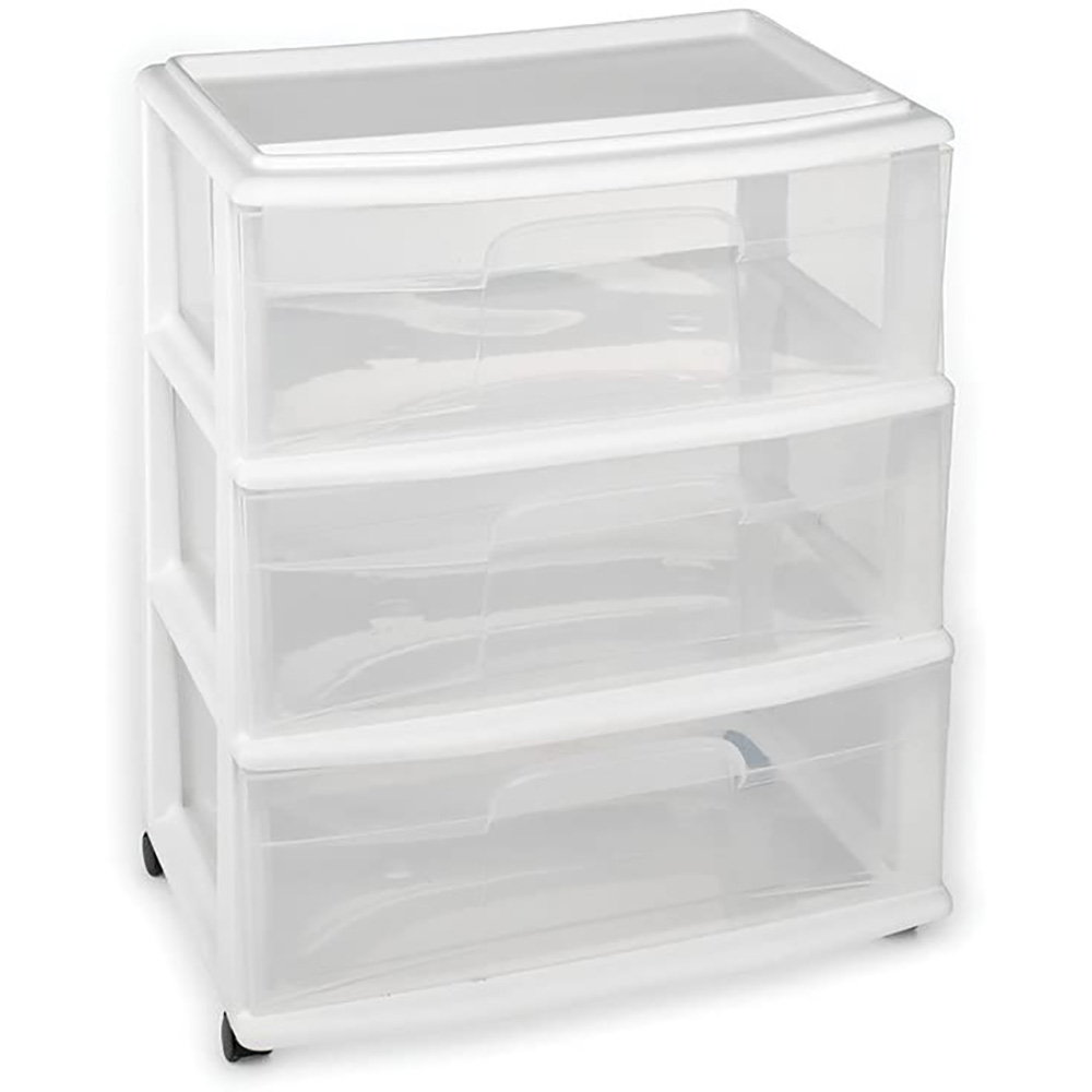 Homz Plastic 3 Clear Drawer Small Rolling Storage