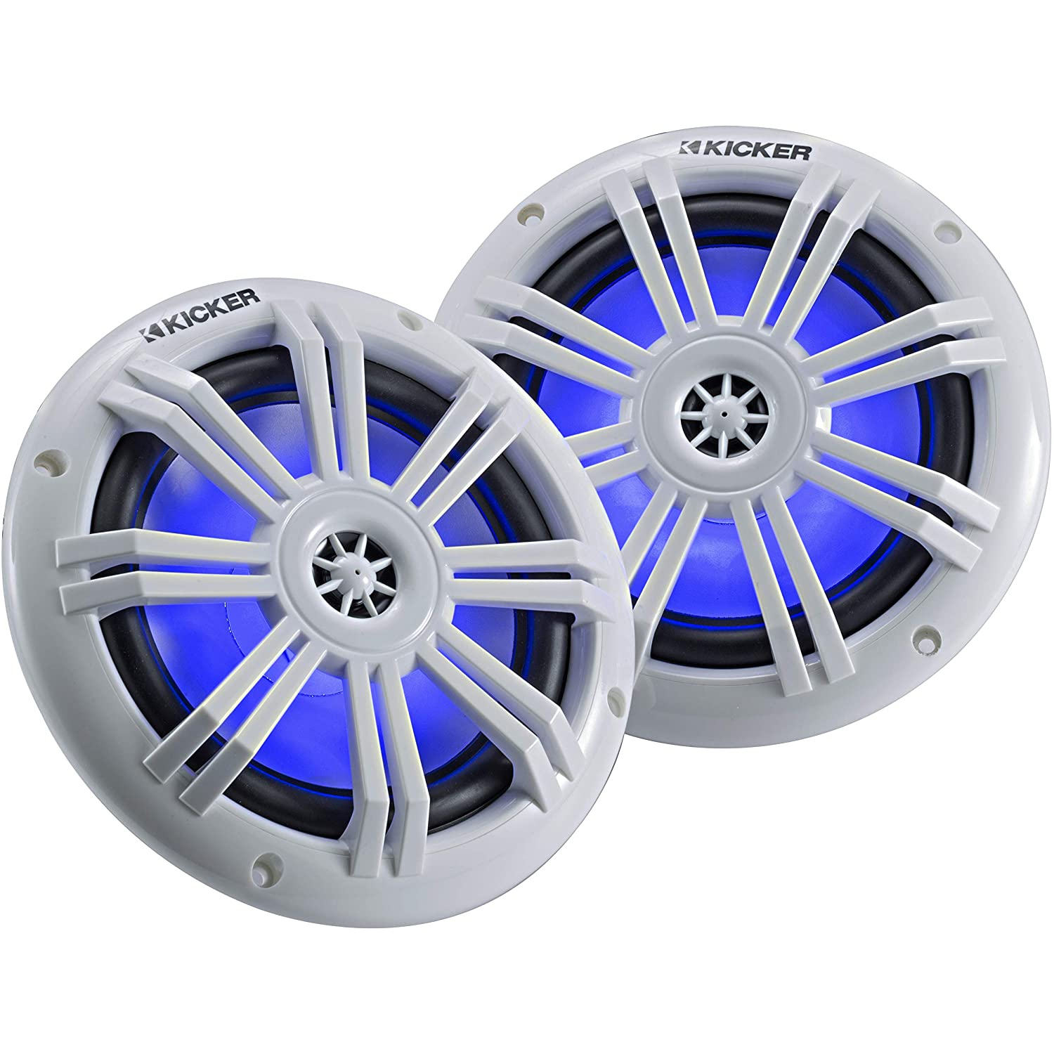 Kicker 45KM604WL Blue 6.5 Inch 4 Ohm Coaxial Marine LED Speakers, (4