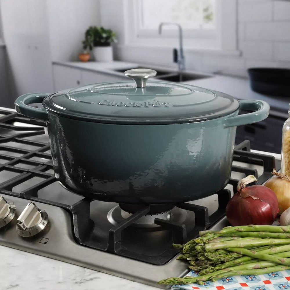CrockPot 7 Quart Oval Enamel Cast Iron Dutch Oven Slow Cooker, Gray (Open Box) eBay