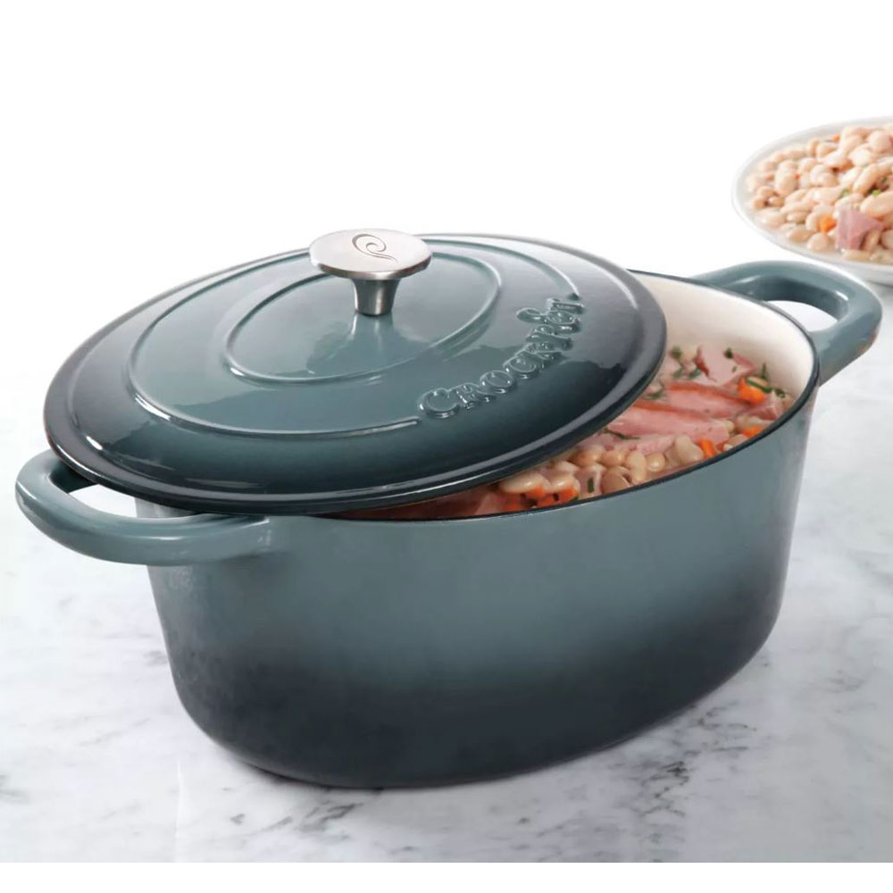 CrockPot 7 Quart Oval Enamel Cast Iron Dutch Oven Slow Cooker, Gray (Open Box) eBay