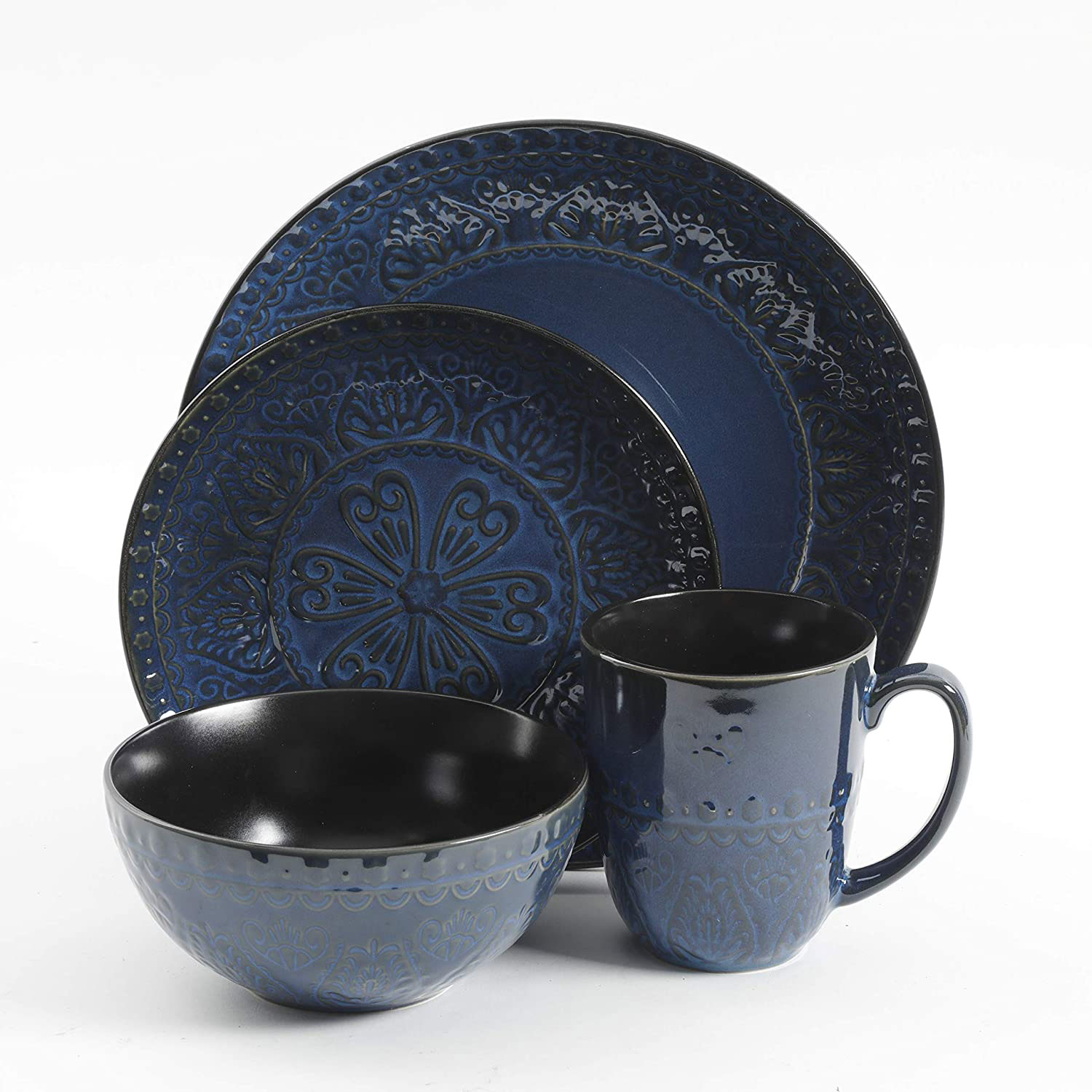 Gibson Elite Milanto Stoneware Glazed 16 Piece Dinnerware Set, Blue