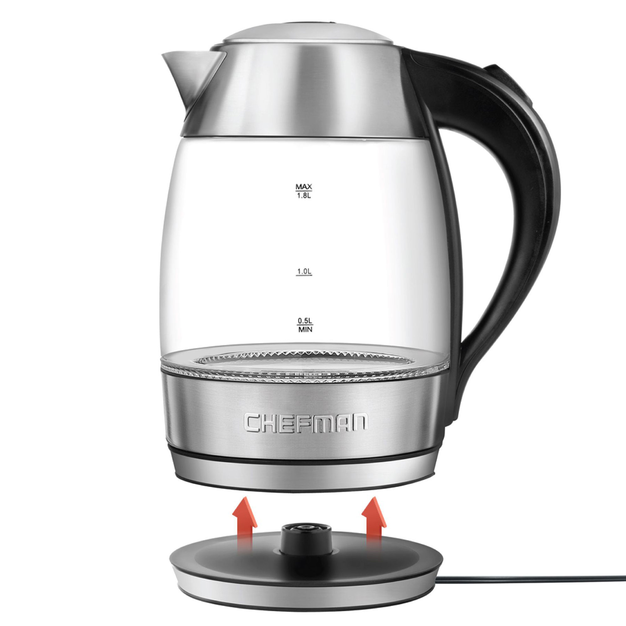 Chefman 1.8 Liter Glass Electric Tea Kettle with Removable Tea Infuser