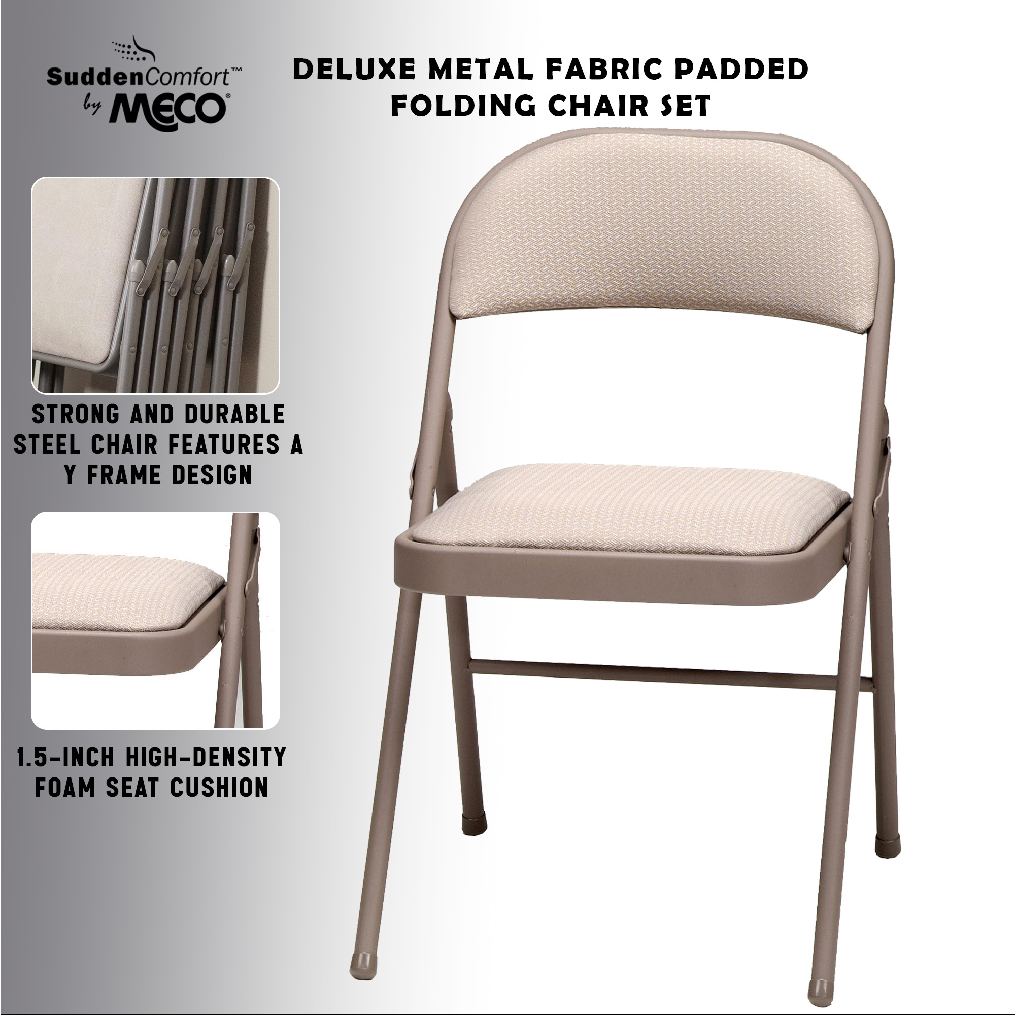 MECO Sudden Comfort Metal Fabric Padded Folding Chair (4 Pack