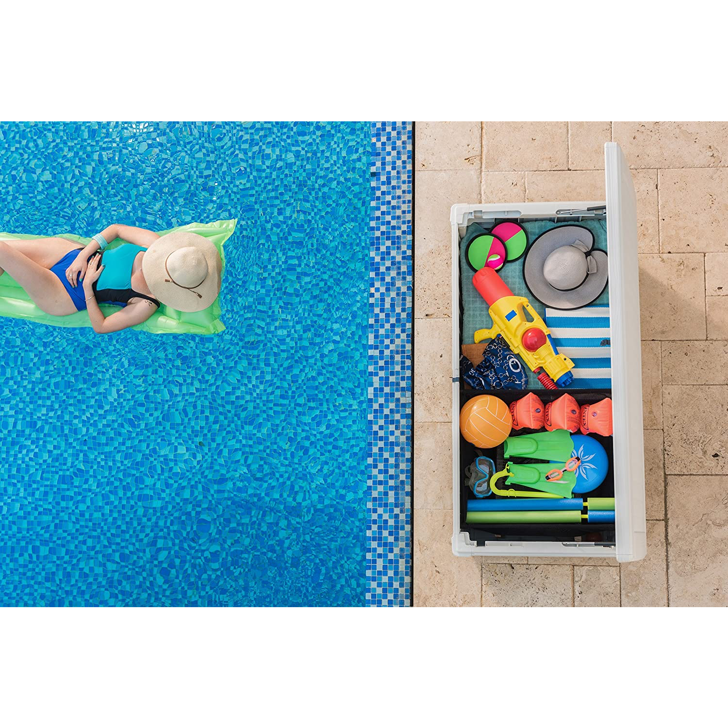 Keter 235178 Weatherproof Sumatra Large 135 Gallon Pool Storage Deck