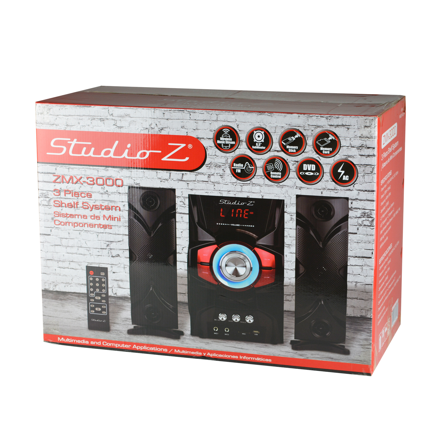 Studio Z 3 Piece Home Audio Sound System w/ Speakers & Remote Control