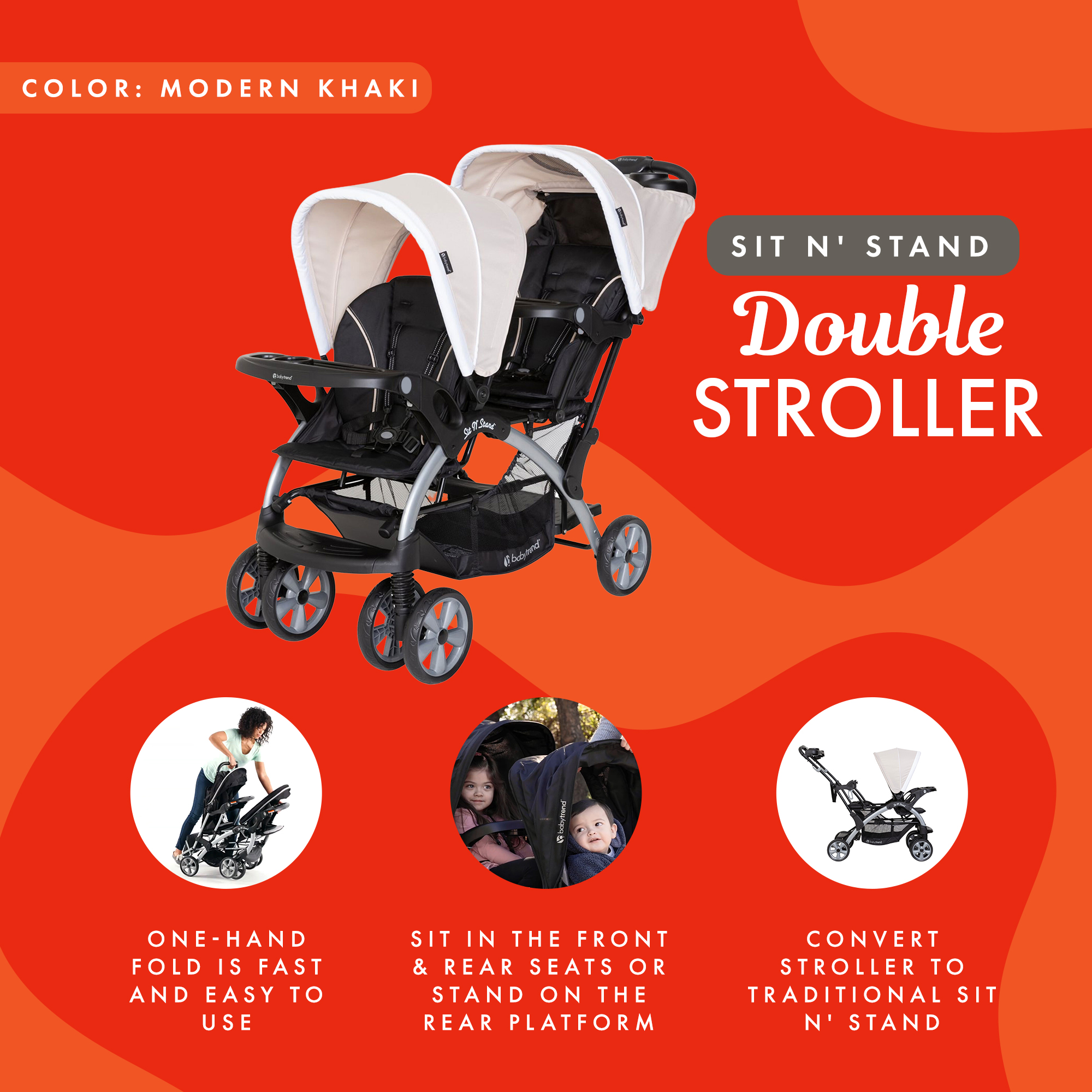 Stand Double Stroller Baby Trend Sit N Stand Plus Baby Trend Sit N Stand  Travel Baby Double Stroller, Modern Khaki