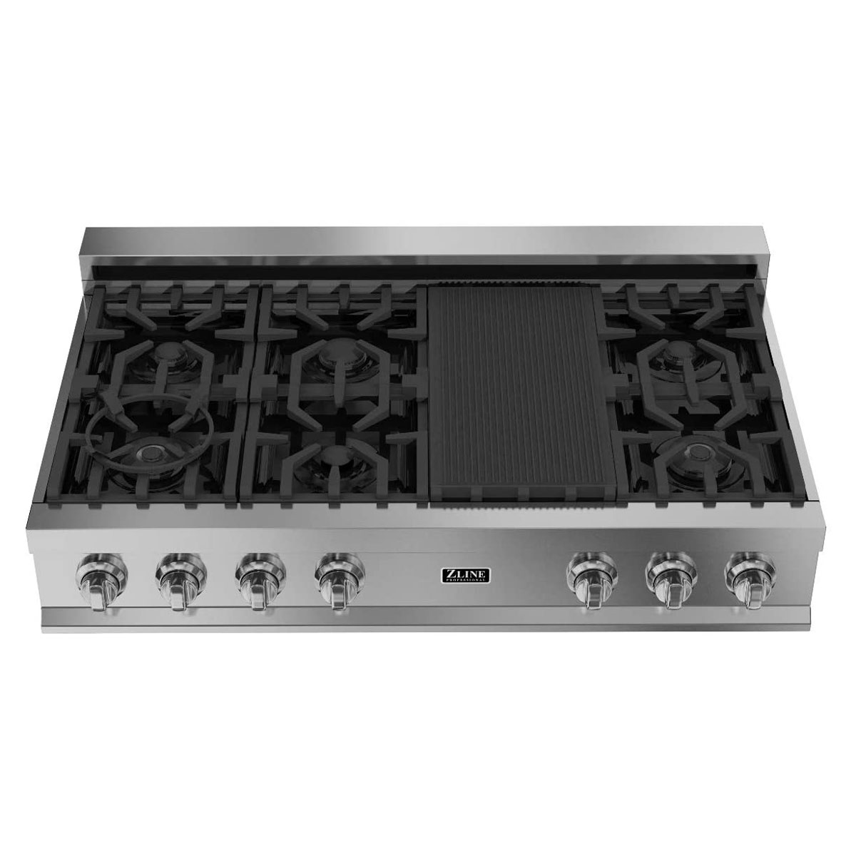 ZLINE 48" Porcelain Rangetop w/ 7 Gas Cooktop Burners and Grill