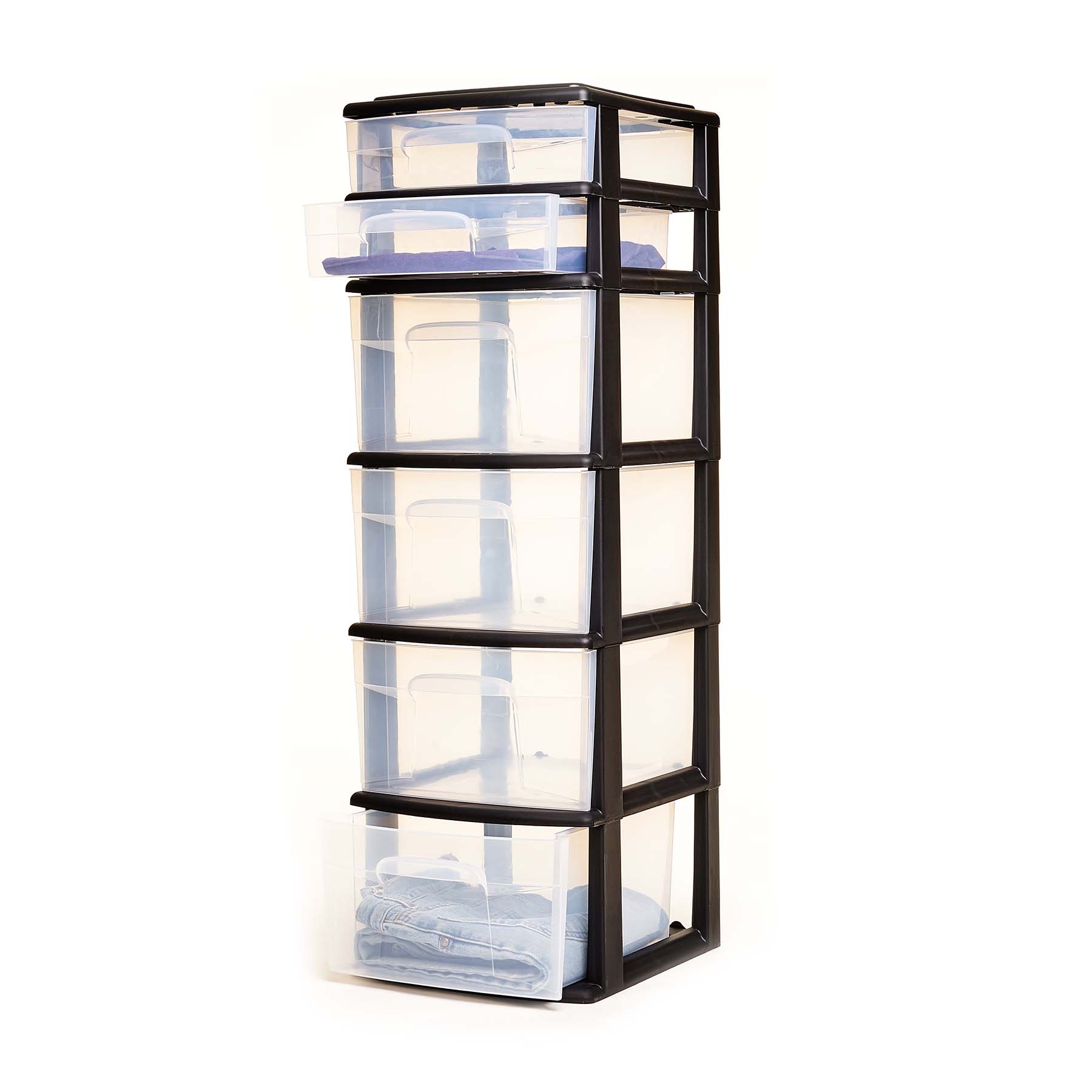 Homz Plastic 6 Clear Drawer Medium Home Storage Container Tower