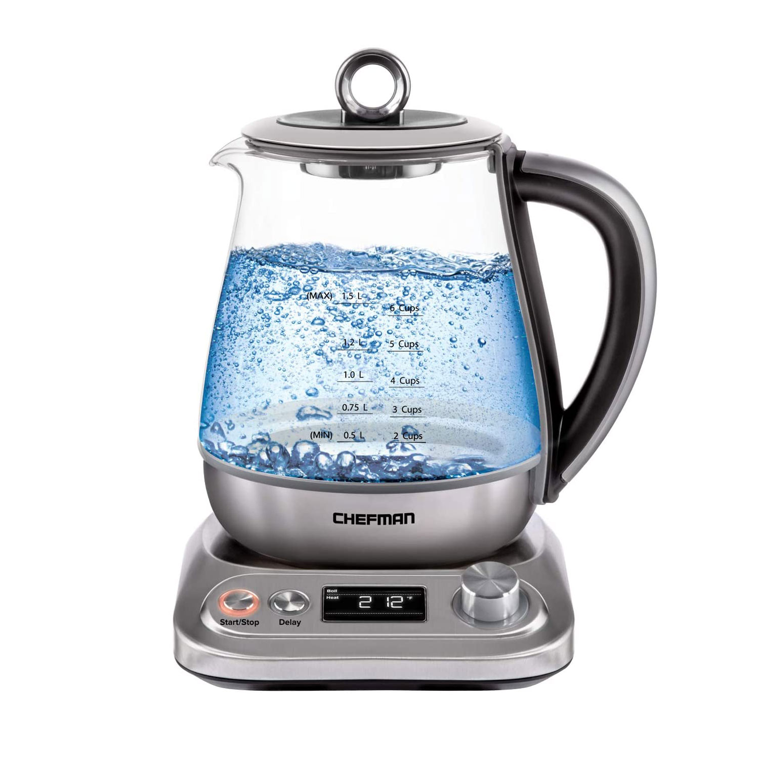 Chefman 1.5 Liter Stainless Steel Programmable Electric Glass Kettle