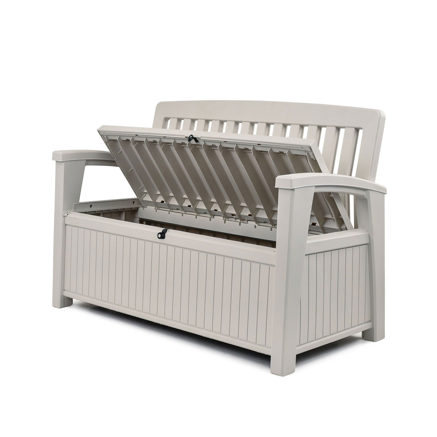 Keter 60 Gal Patio Storage Bench Tool Box For Patio And Garden Ivory