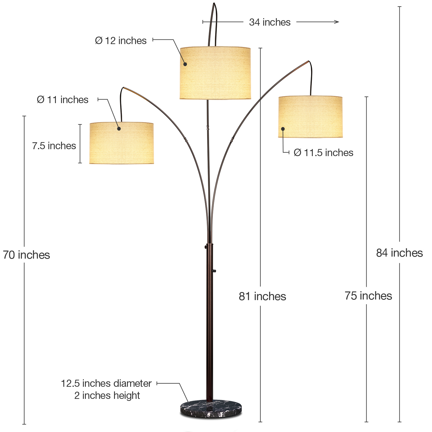 Brightech Trilage 9.5 Watt LED Bulb 3 Lights with Shades Arc Floor Lamp