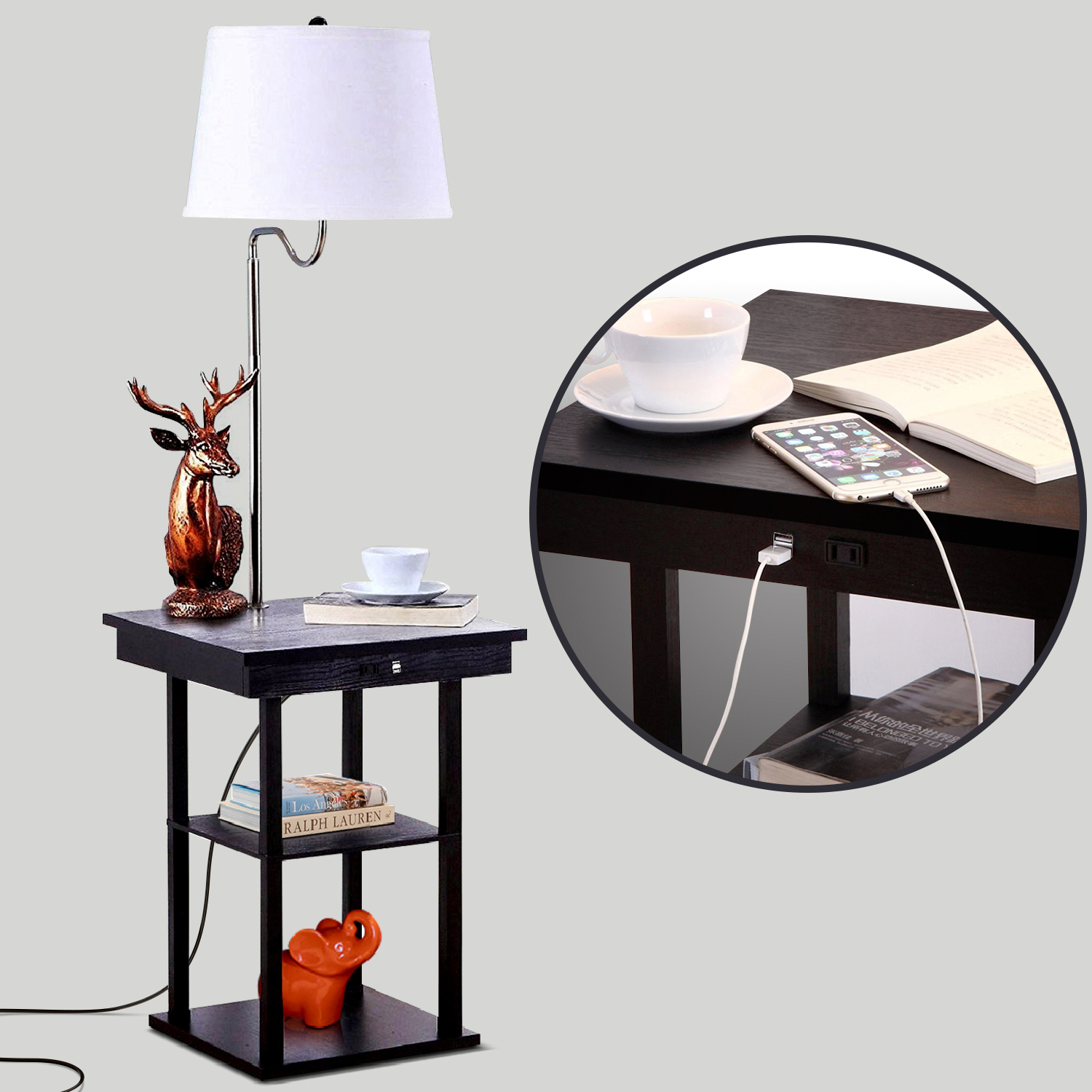Brightech Madison Side Table with Built In Lamp and USB ...
