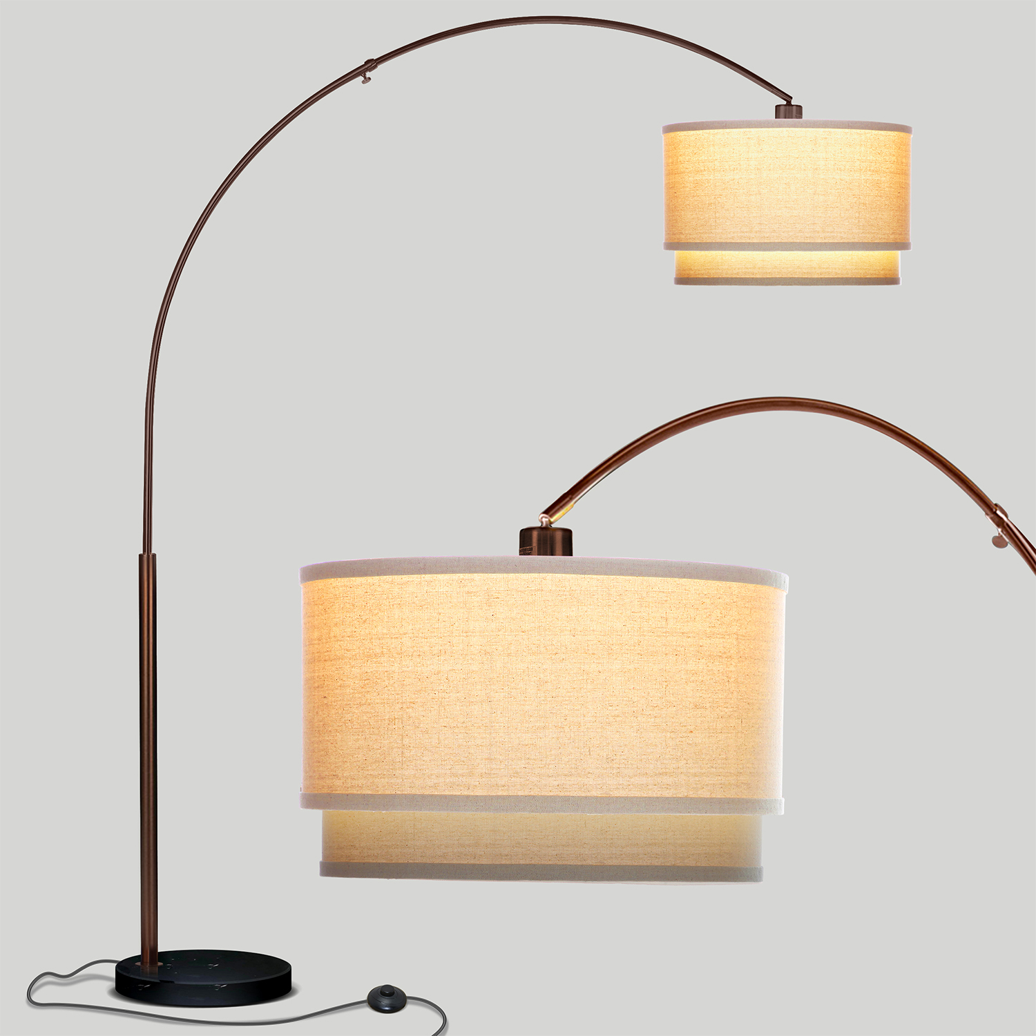 Brightech Mason Arc Floor Lamp with Hanging Drum Shade & LED Light Bulb