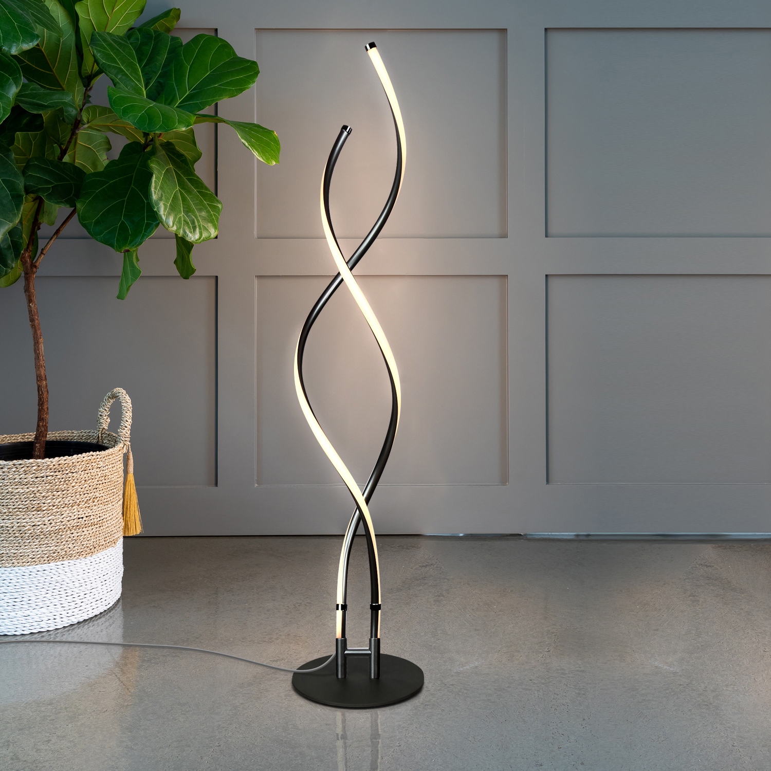 Brightech Embrace LED 2 In 1 Spiral Bright Floor Table Lamp, Jet Black