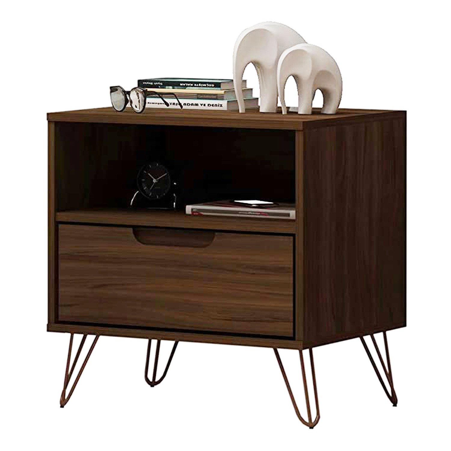 Manhattan Comfort Rockefeller Mid Century Modern 1 Drawer Nightstand