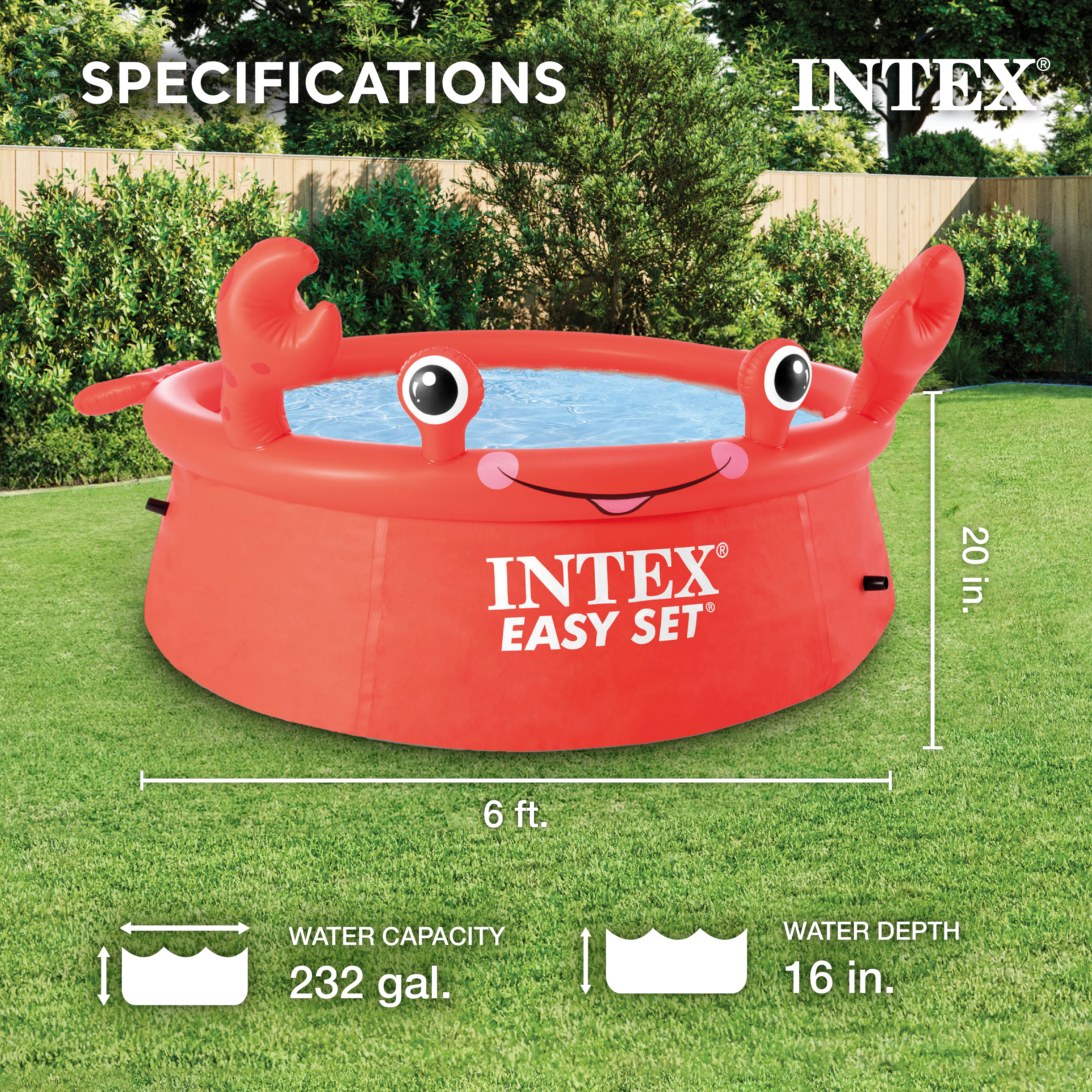 Intex 26100EH Happy Crab Easy Set 6 Fuß x 20 Zoll runder aufblasbarer Ring Kiddie Pool - Bild 2 von 8