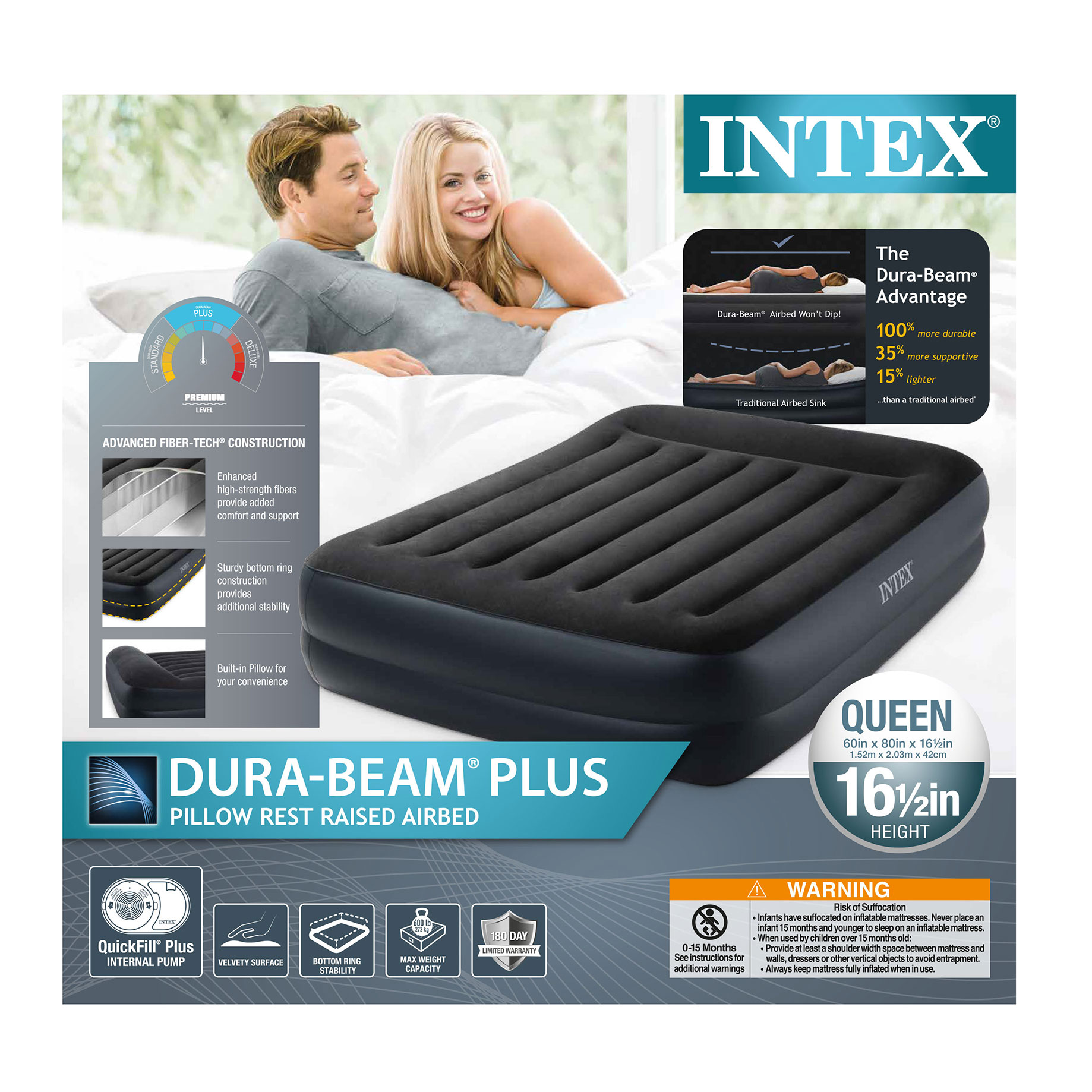 Intex 64123ED Dura Beam Plus Pillow Raised Air Mattress w/ Built in