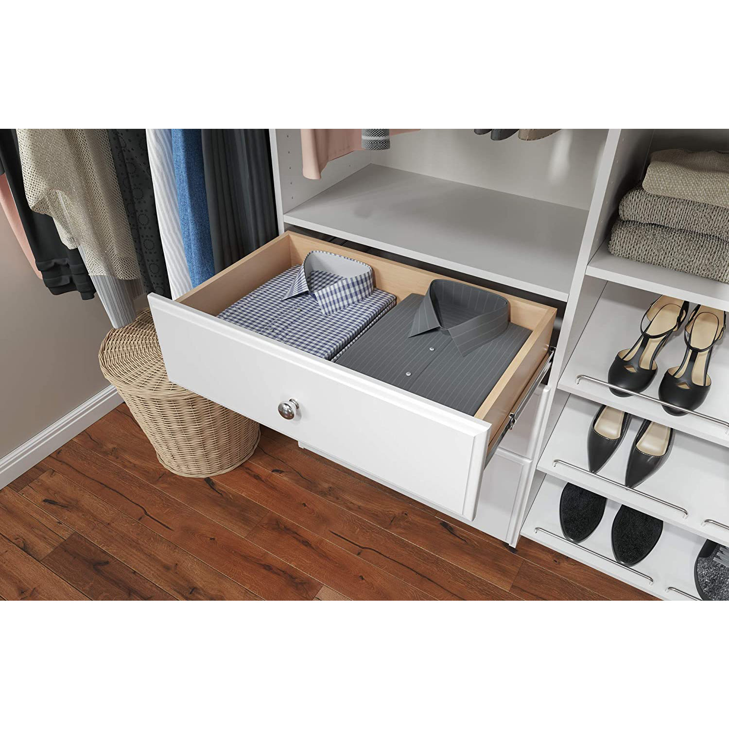 Easy Track Dual Tower Closet Storage Organizer with Shelves and Drawers